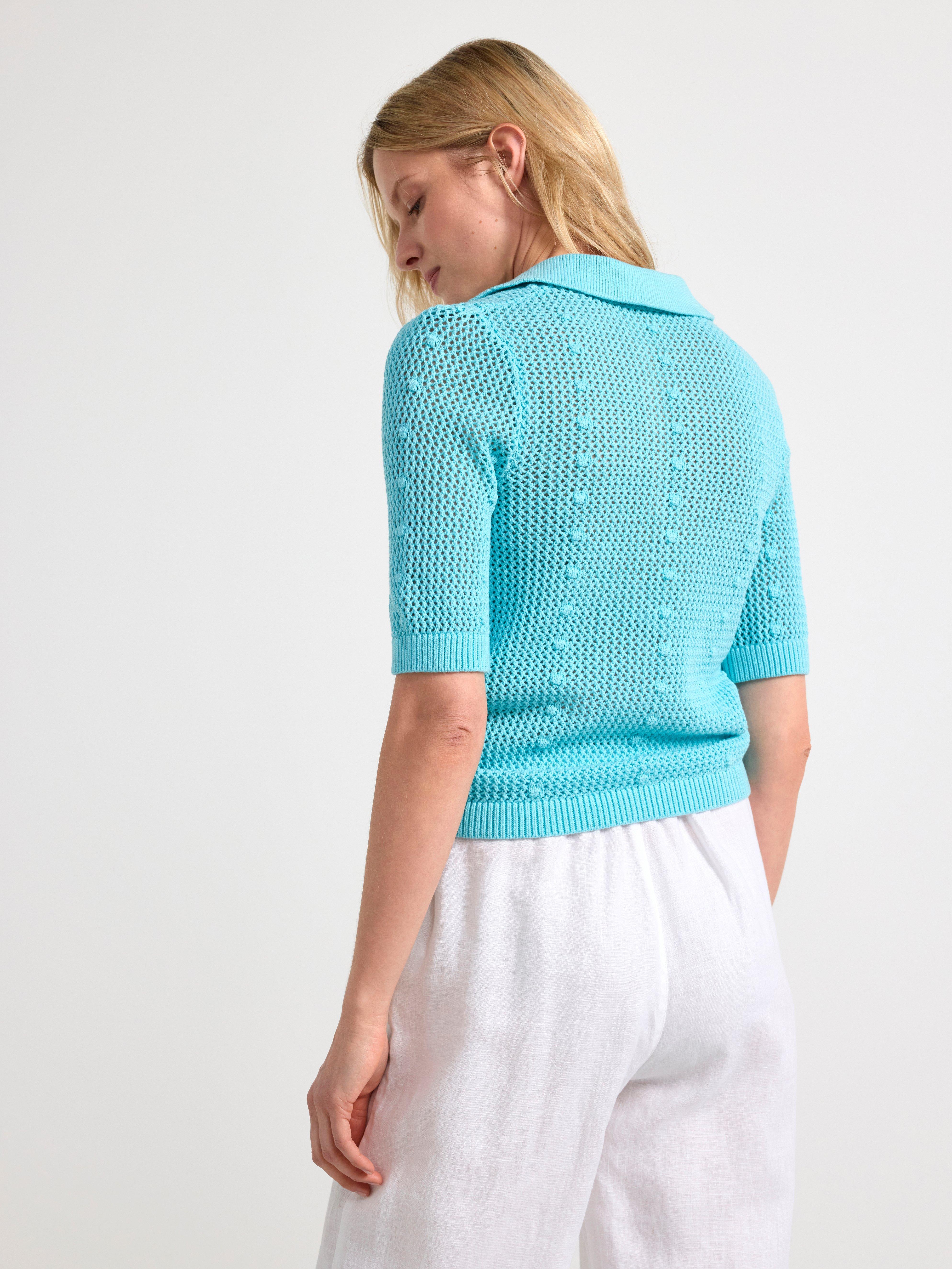 Knitted short sleeve top with collar Light Turquoise