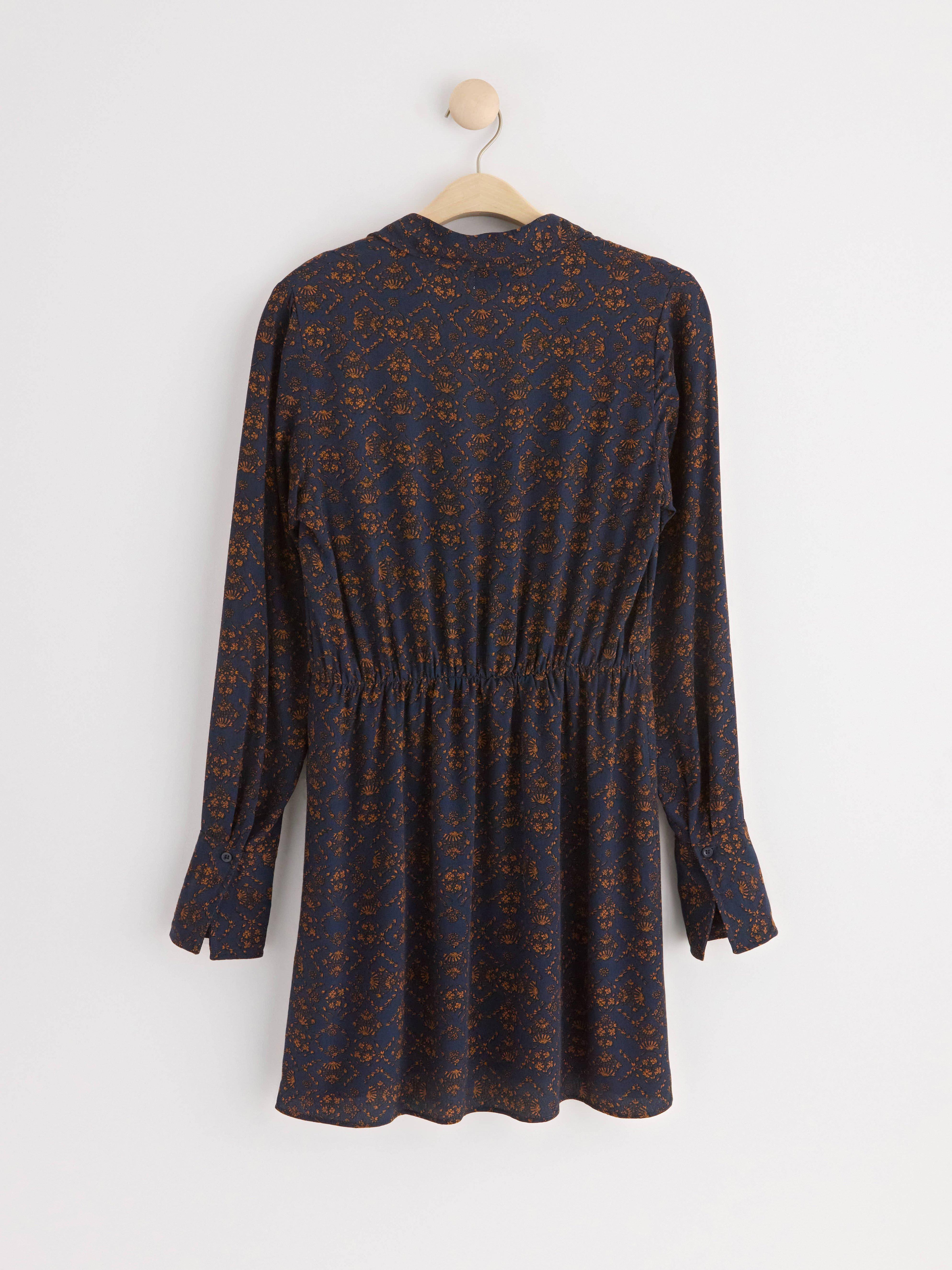 Long sleeve mini dress with pattern Dark Navy
