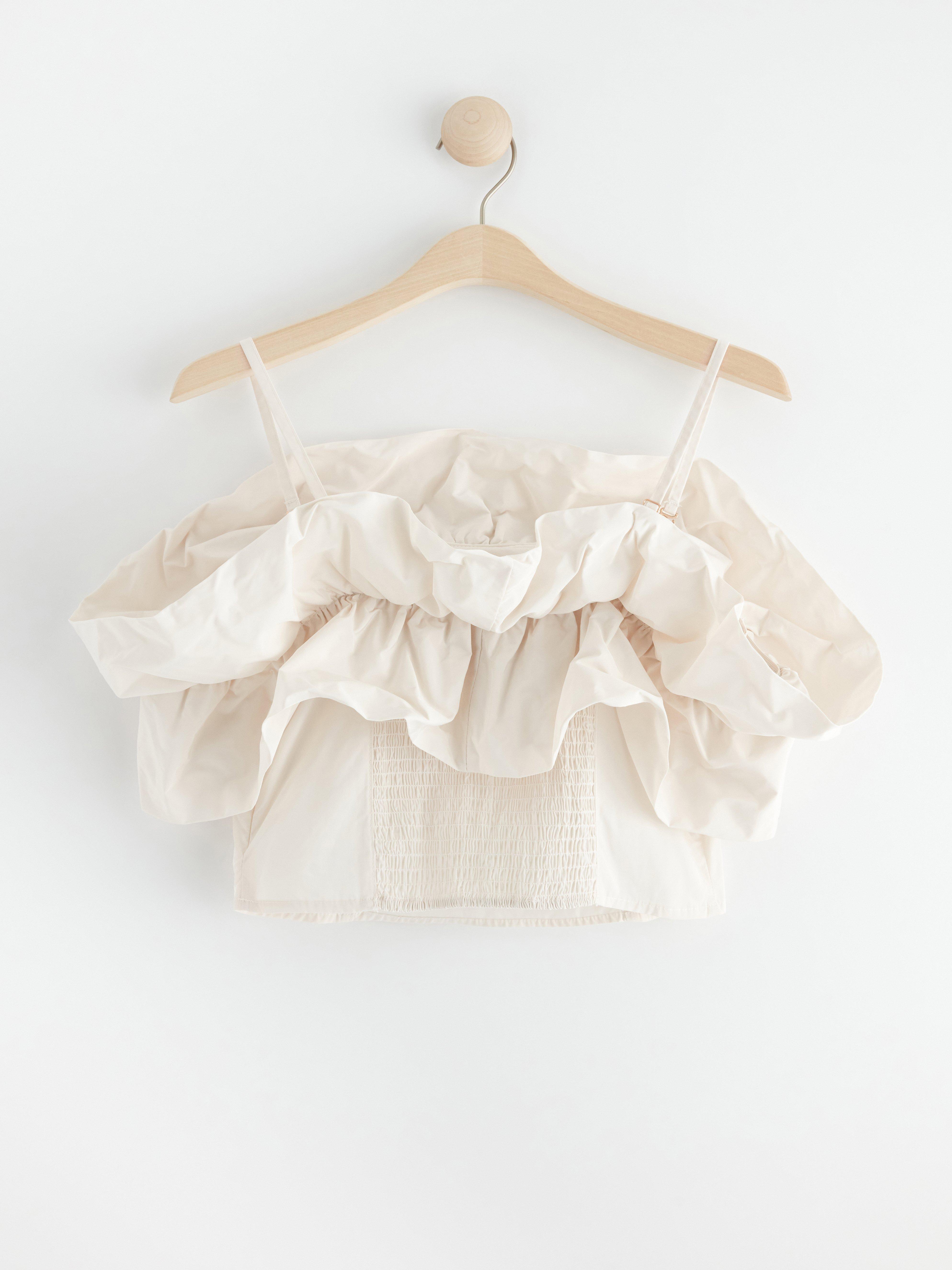 Cropped top with flounce Light Dusty White