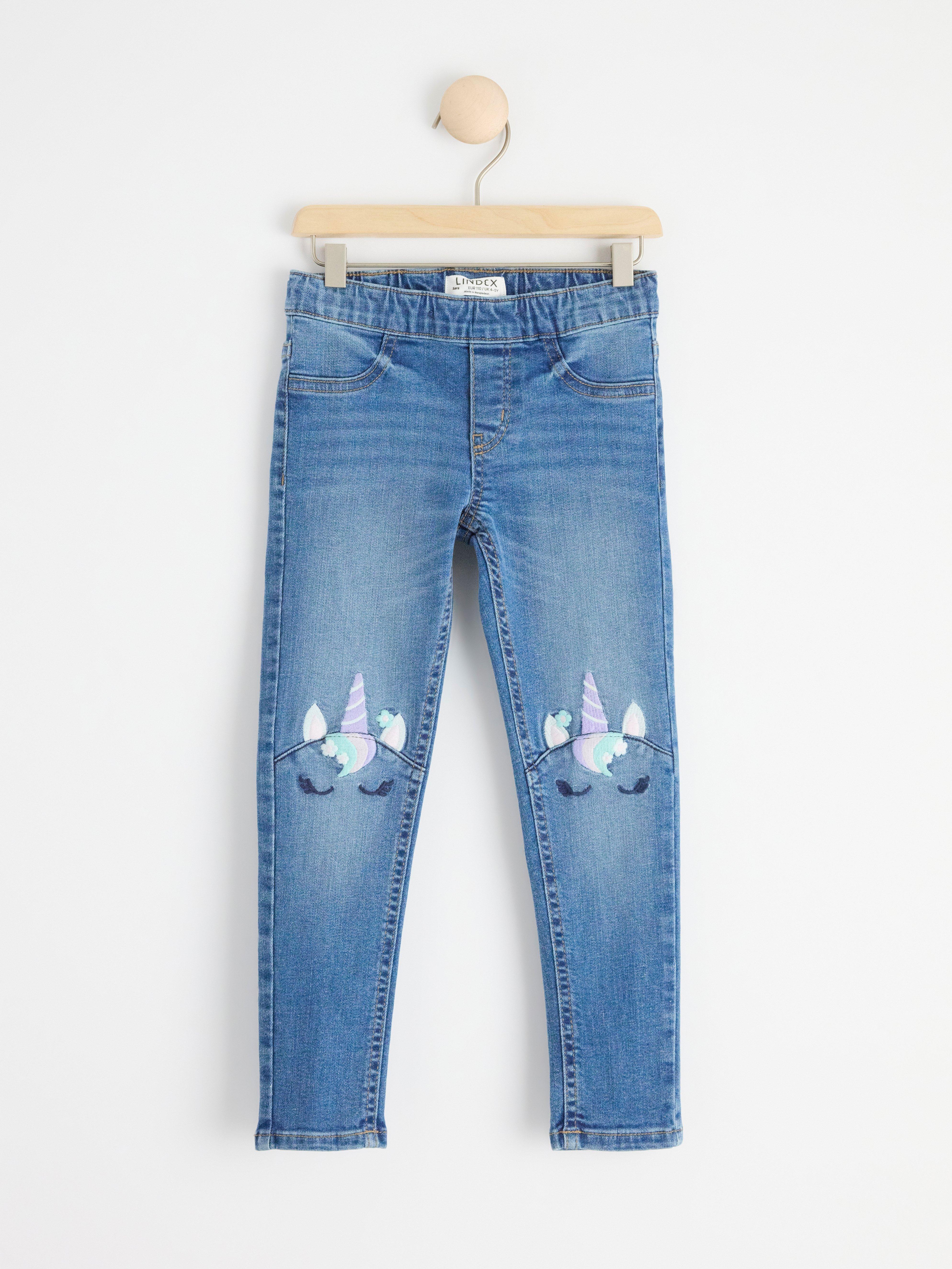 SARA Slim regular waist jeans with embroidery to knees Denim