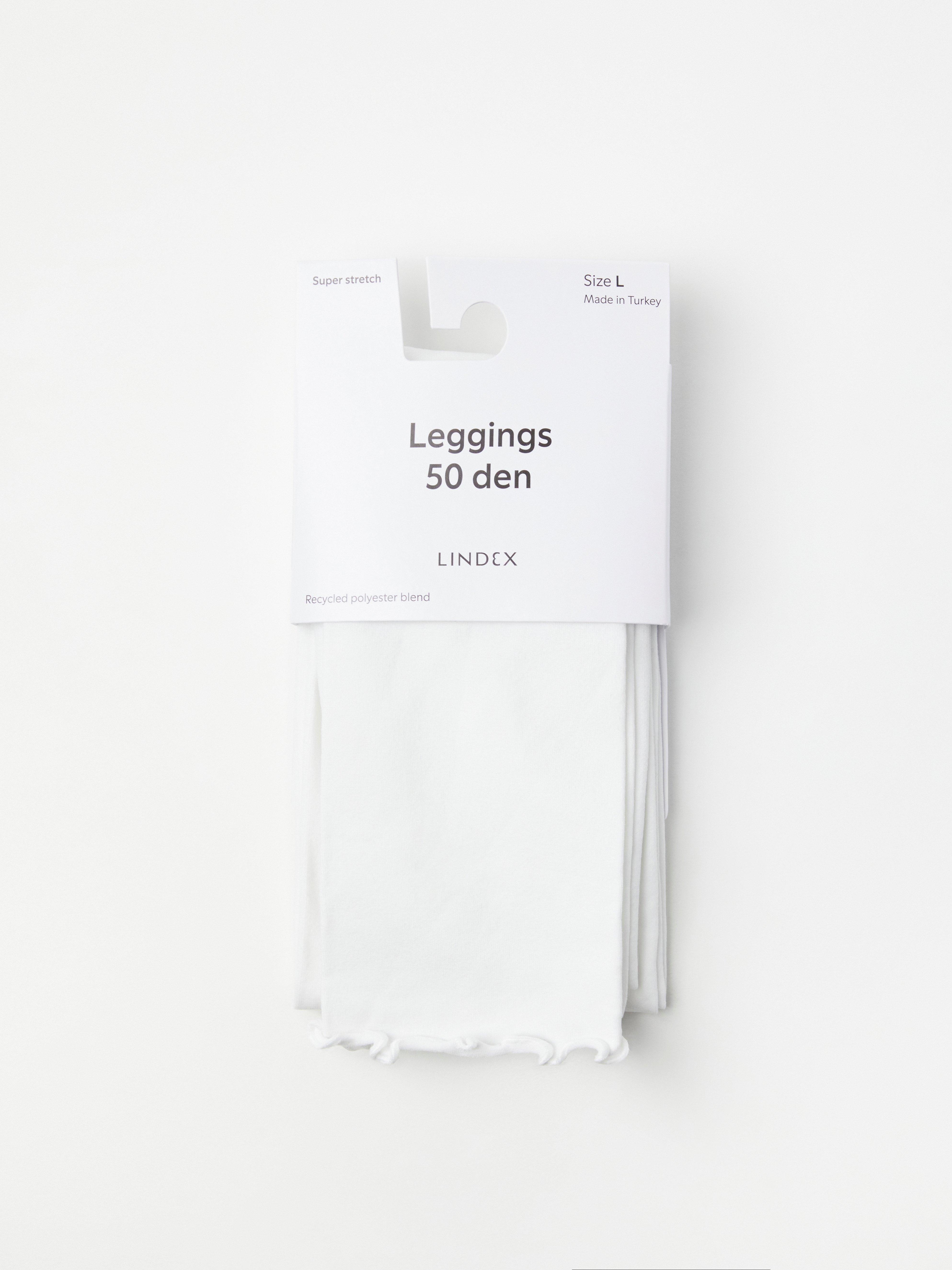 Leggings matt 50 denier with lettuce edge White