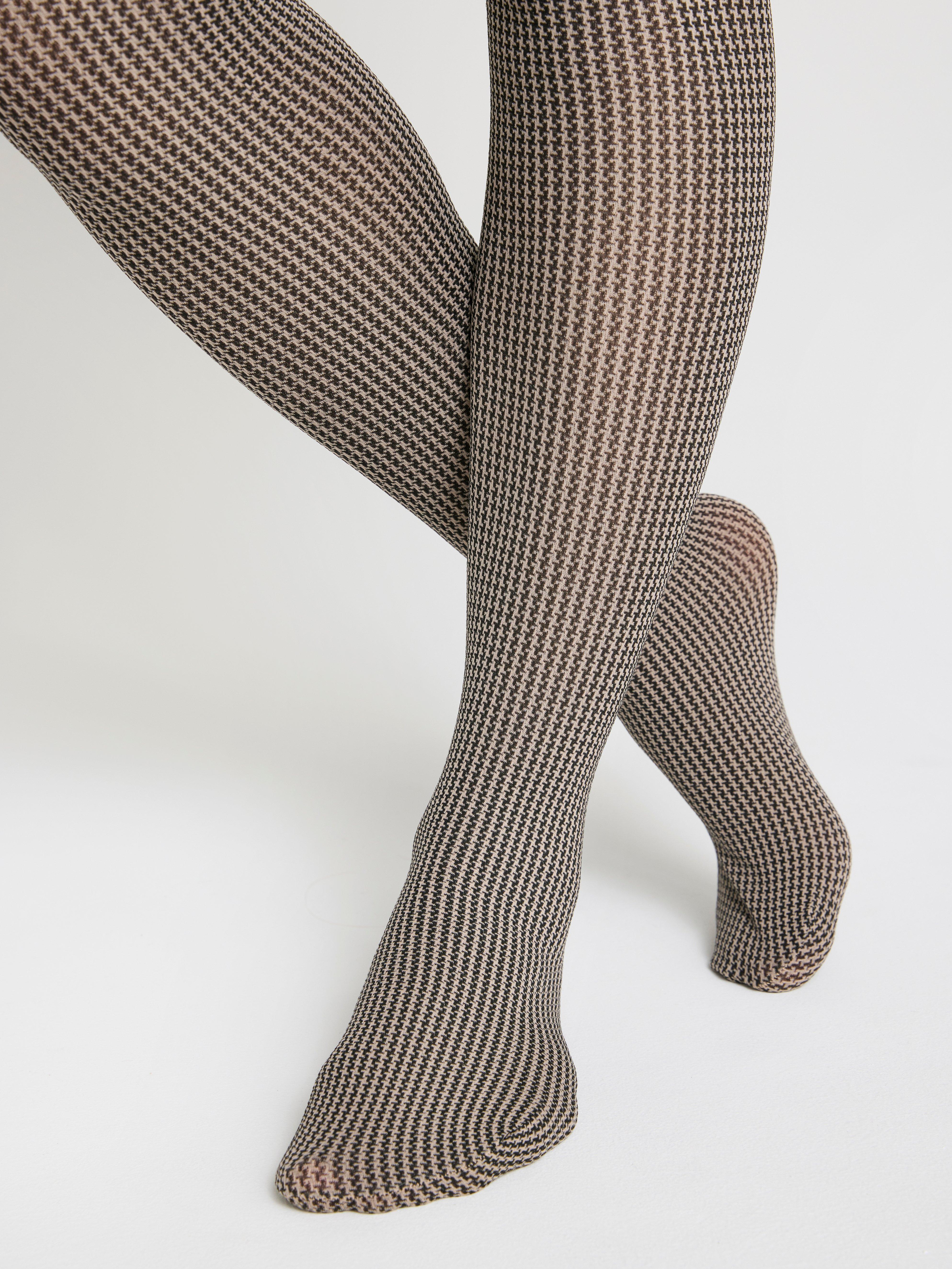 Houndstooth patterned tights 60 denier Dusty Beige