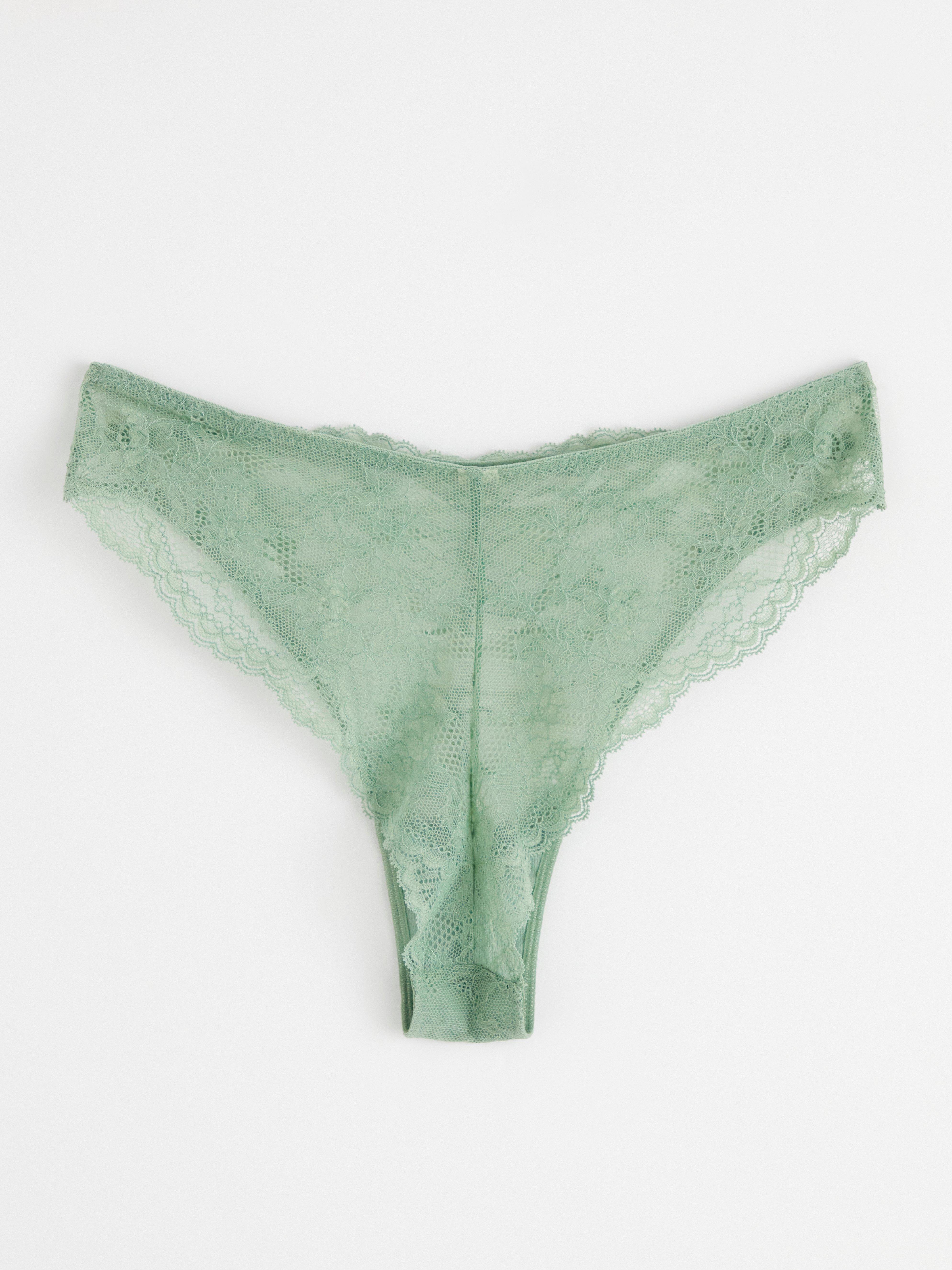 Brazilian briefs midi waist with lace Light Dusty Green