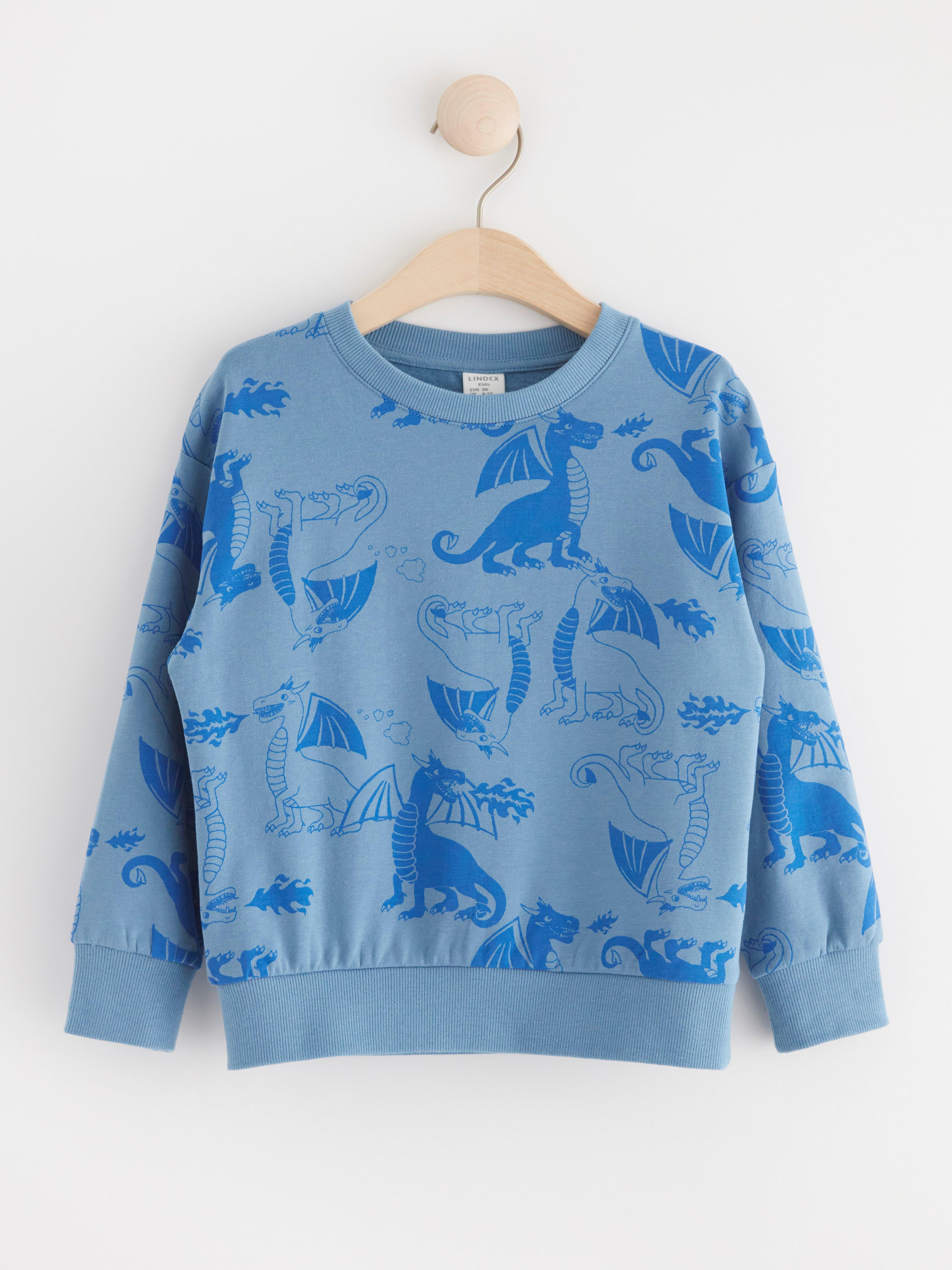 Sweatshirt brushed inside with dragons Light Dusty Blue