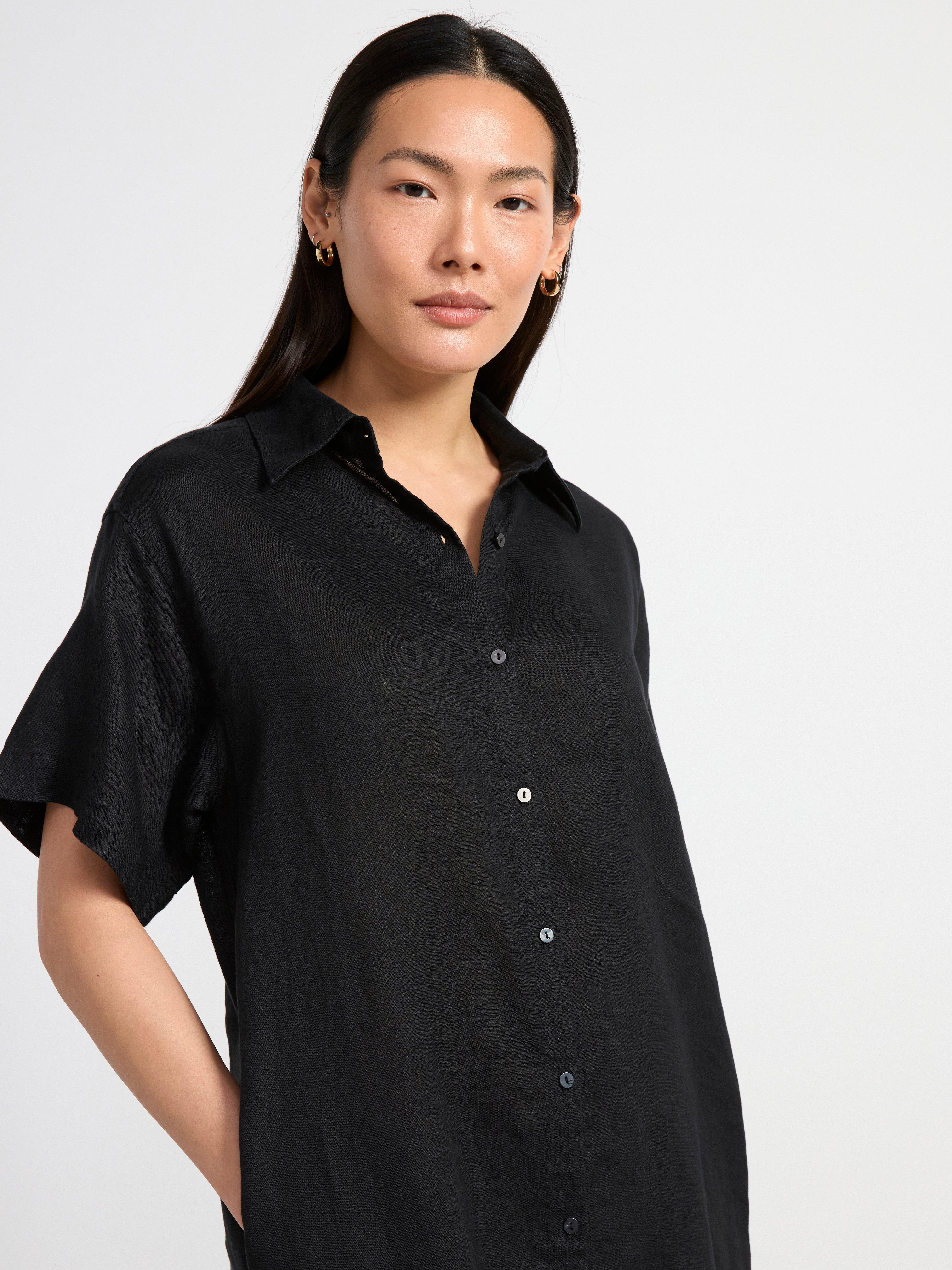 Linen shirt dress Black