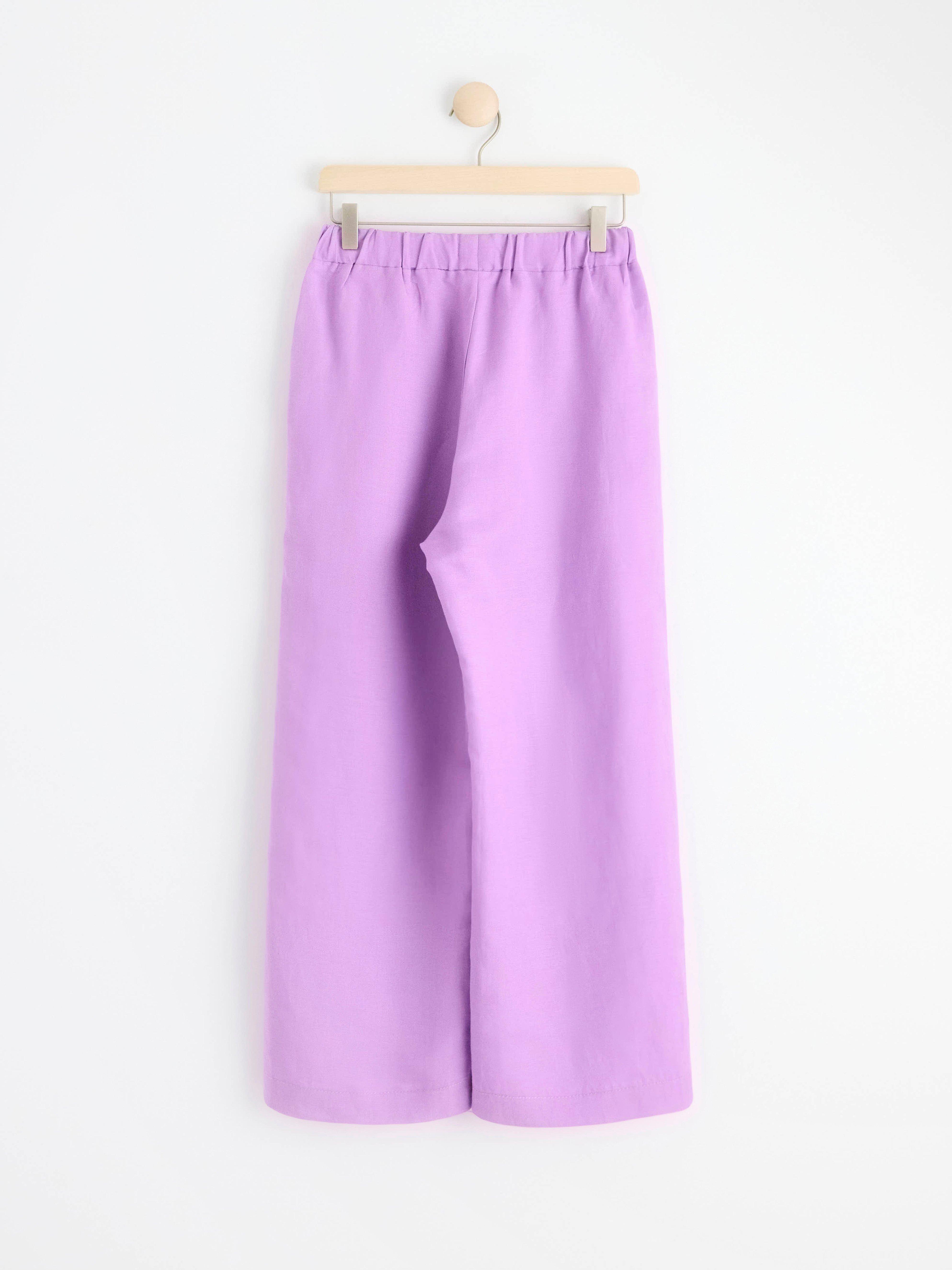 BELLA Straight cropped linen blend trousers Dusty Lilac