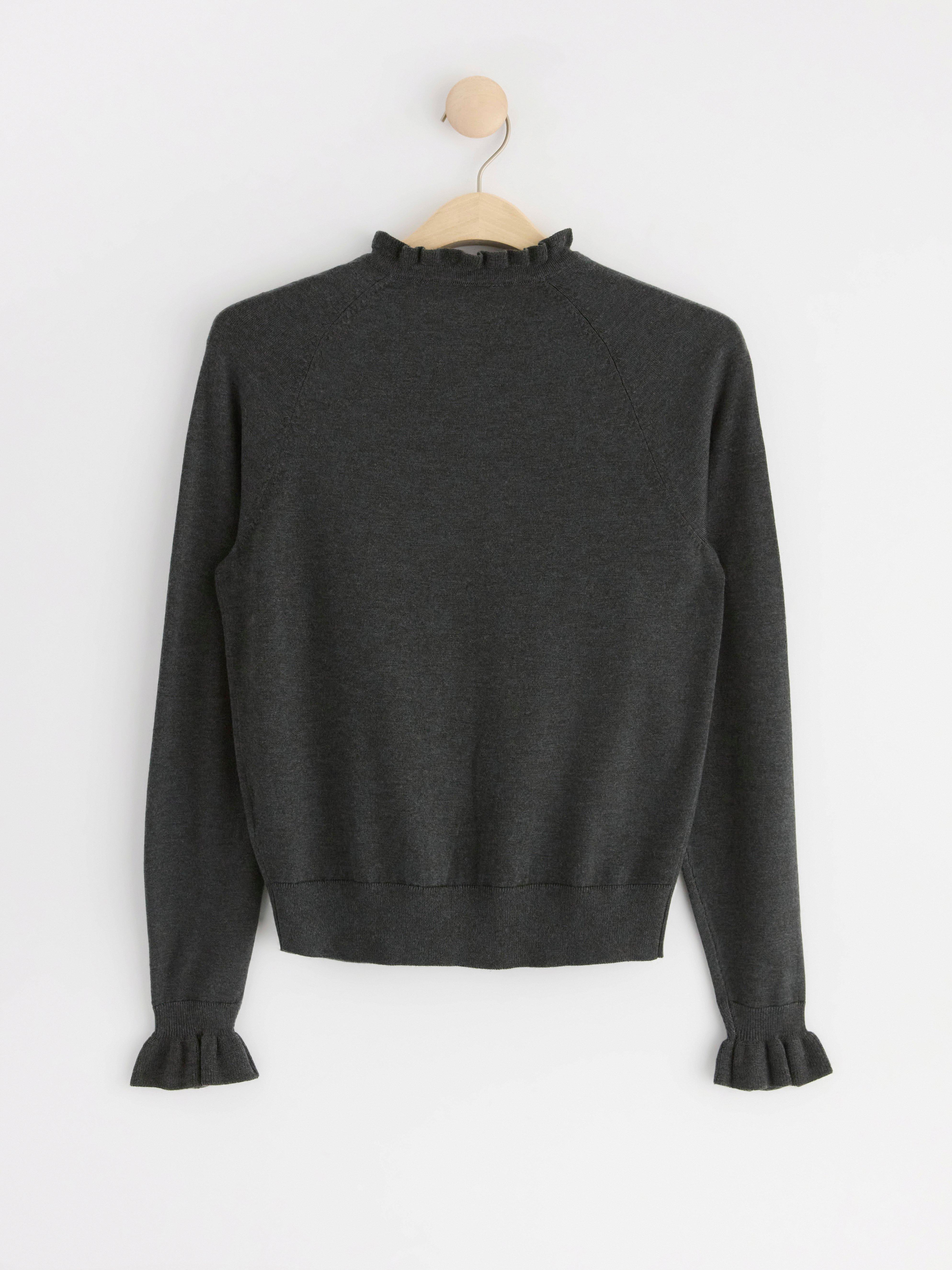 Fine-knit jumper with frill collar Dark Grey Melange