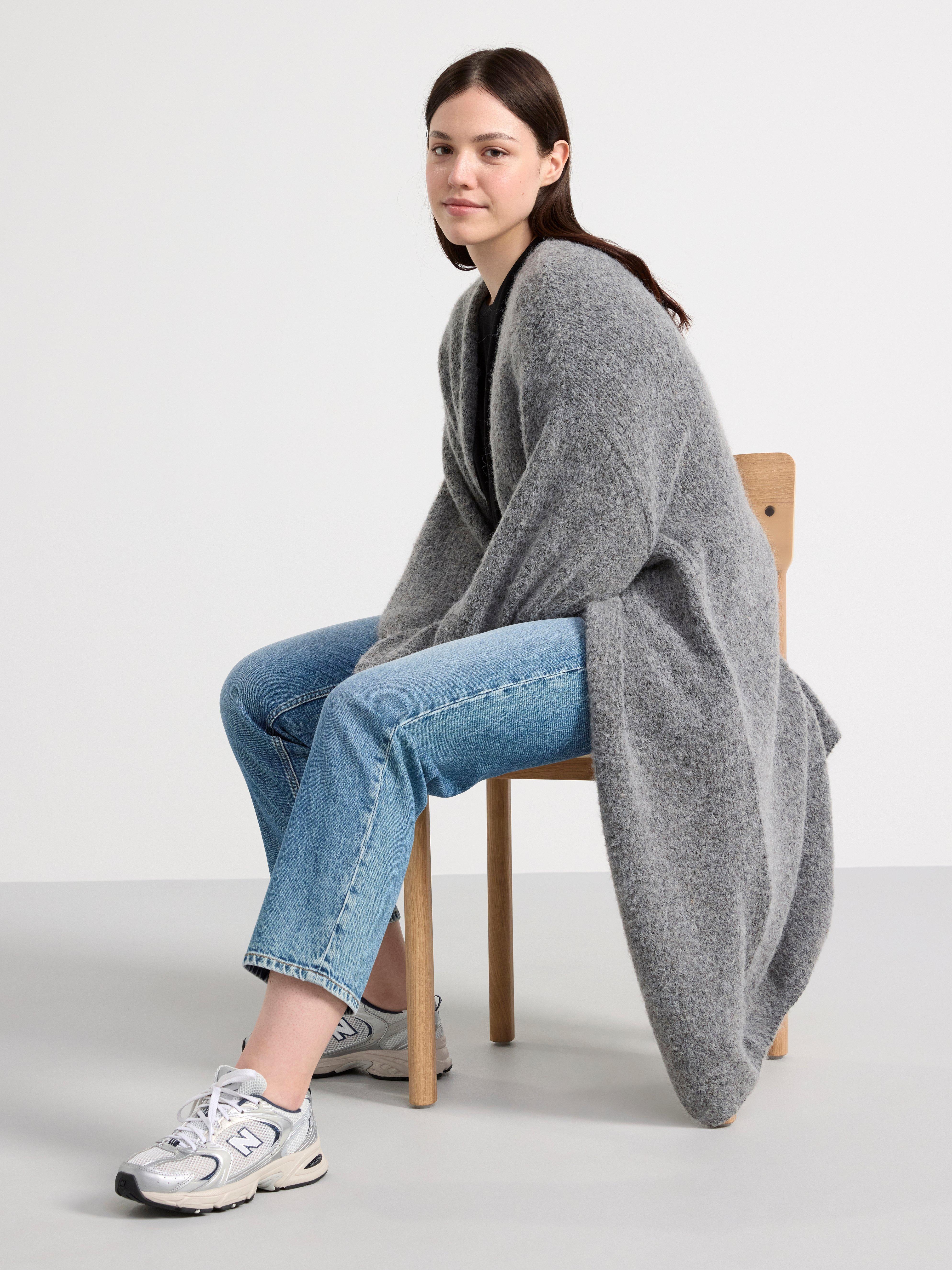 Long cardigan knitted Dark Grey Melange