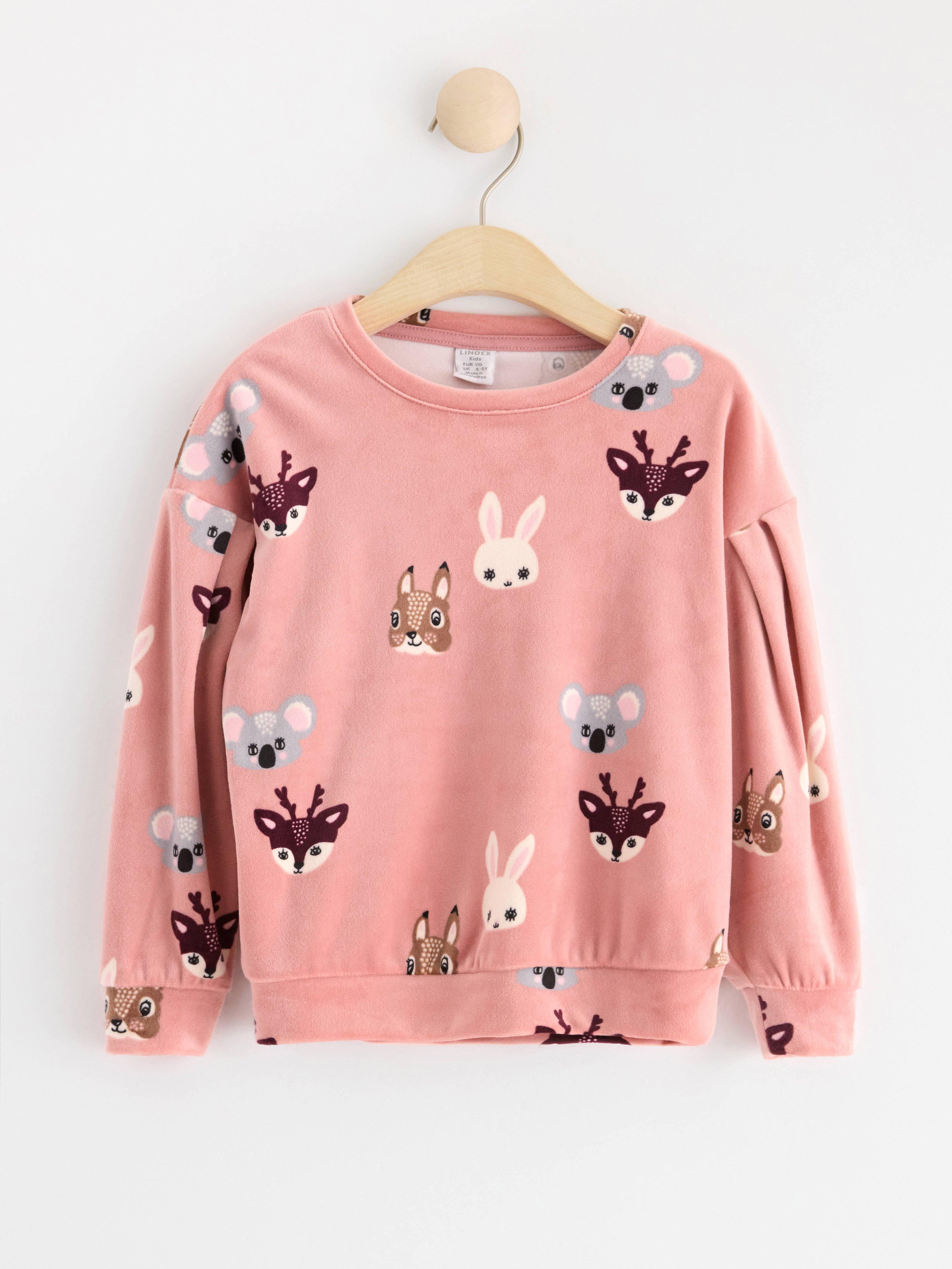 Velour jumper with animals Dusty Pink