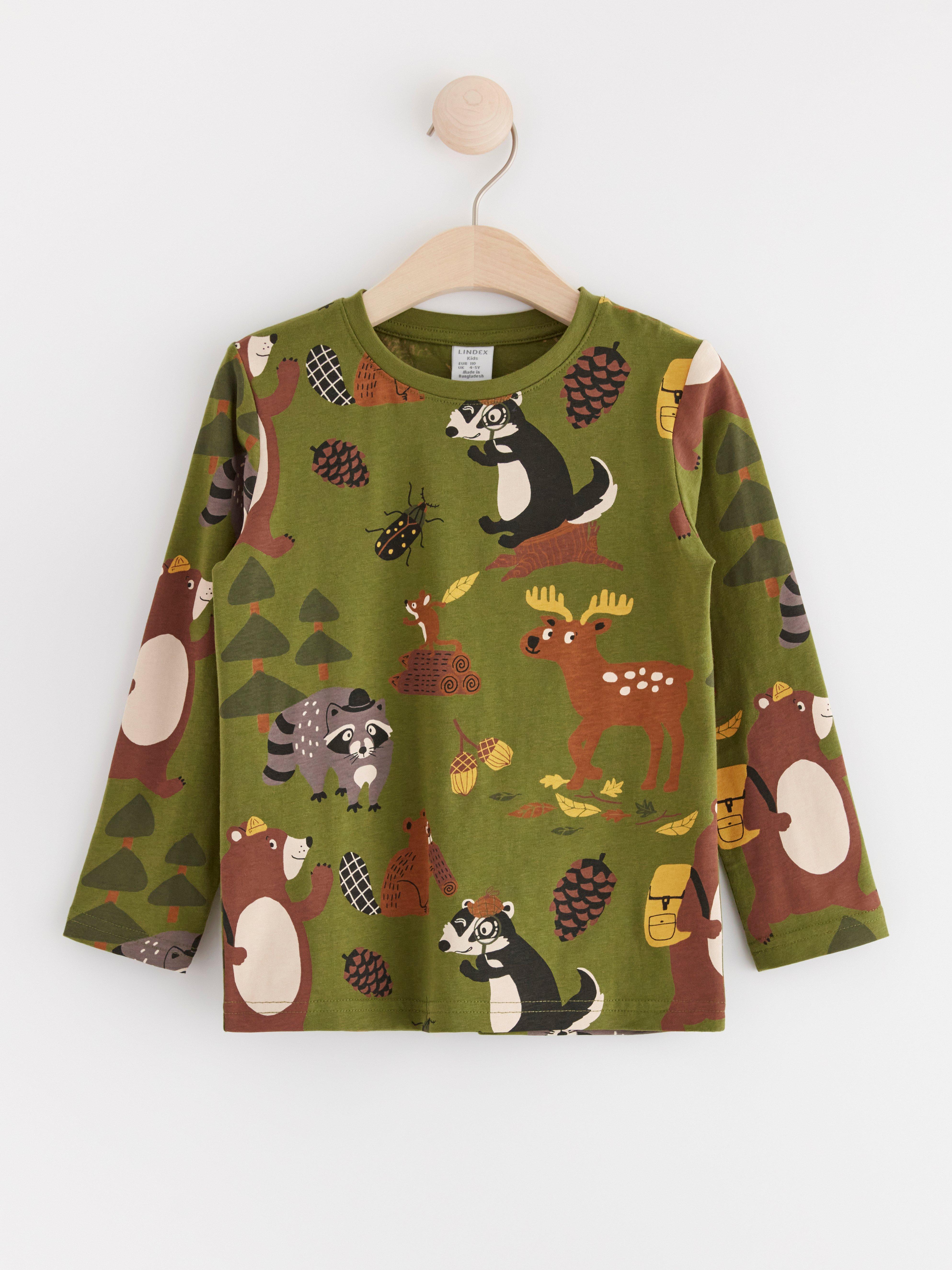 Top with animal print Dark Green