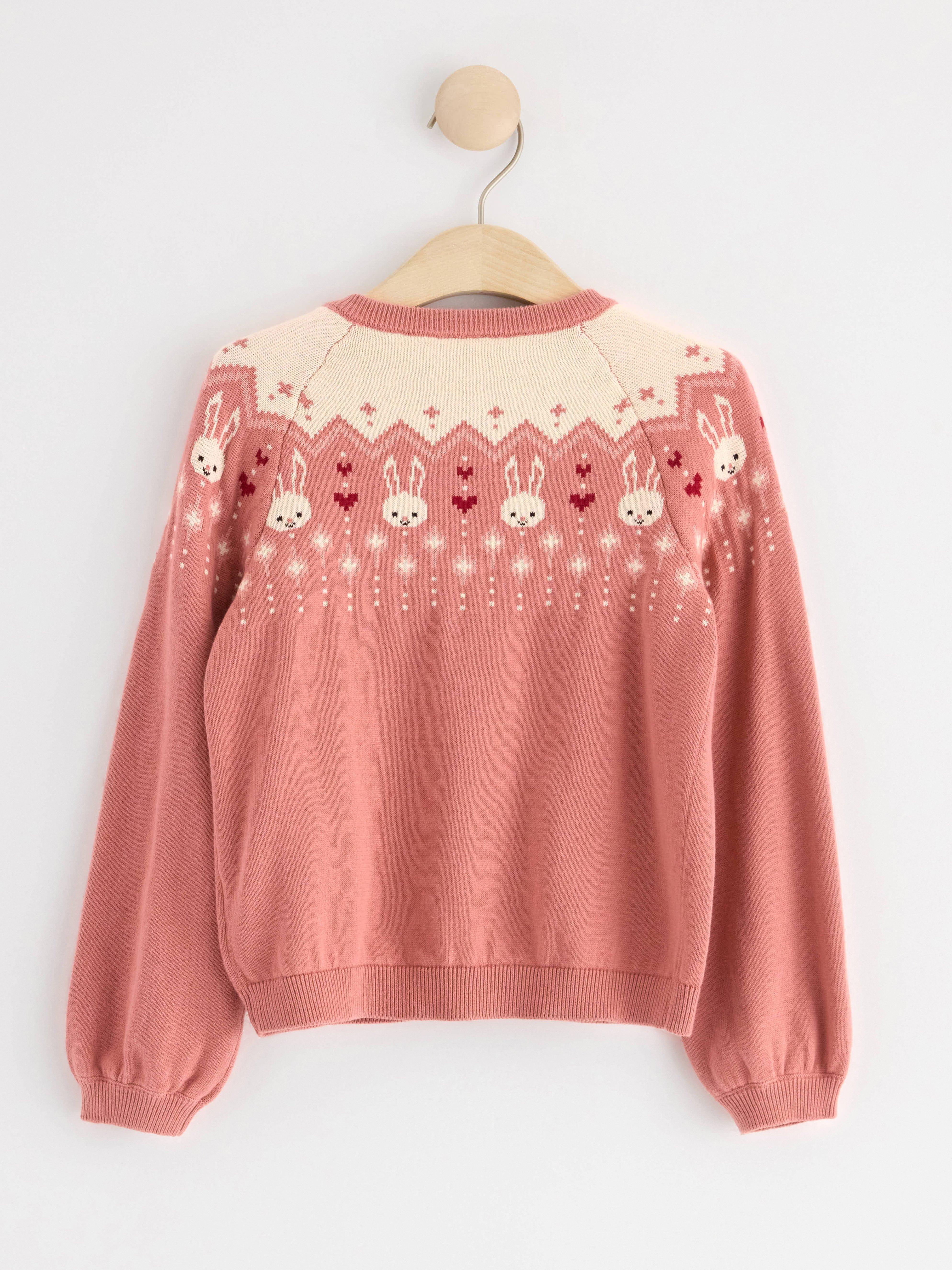 Knitted cardigan with rabbits Dusty Pink