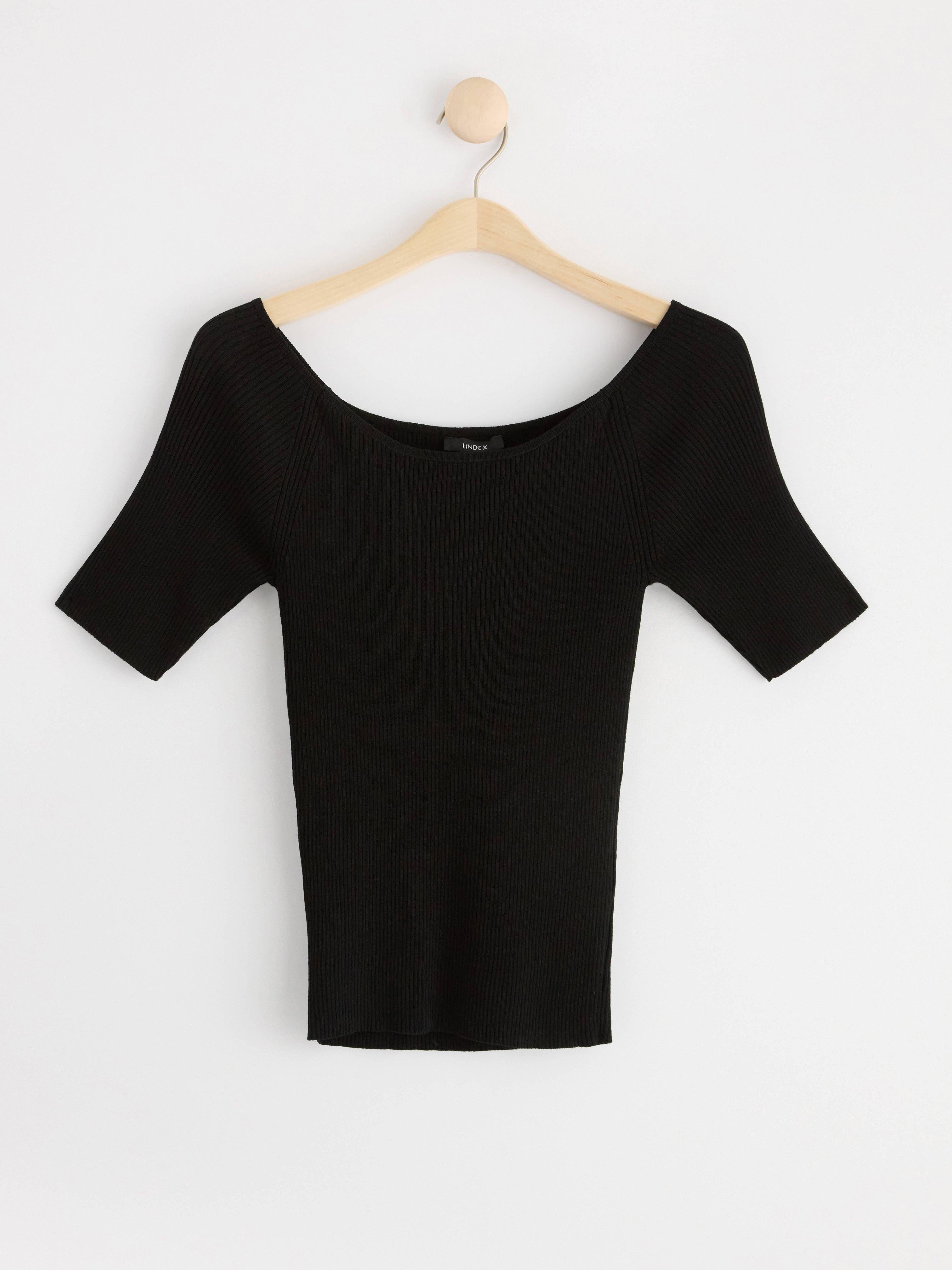 Ribbed short sleeve top Black