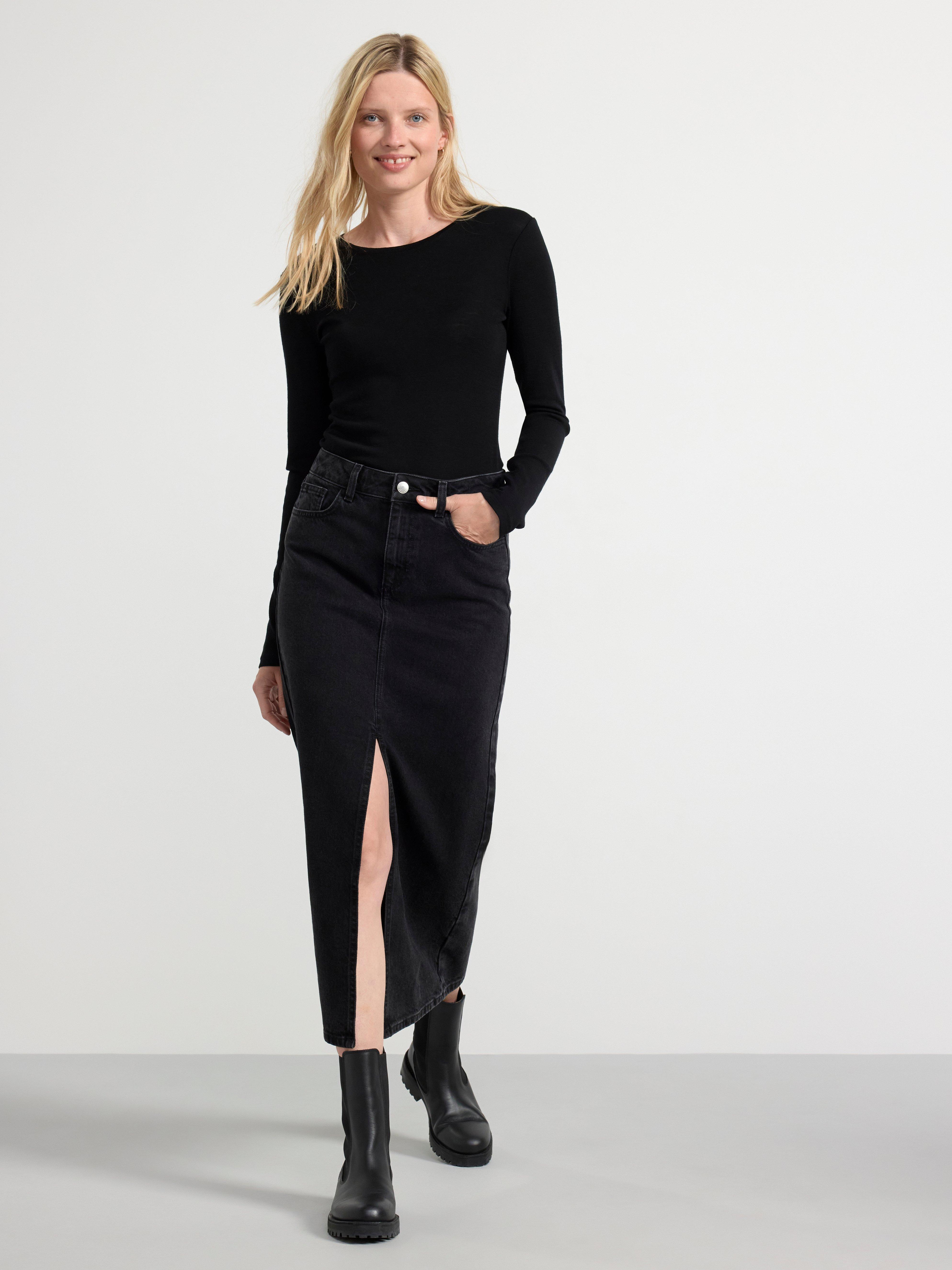 Denim maxi skirt Black
