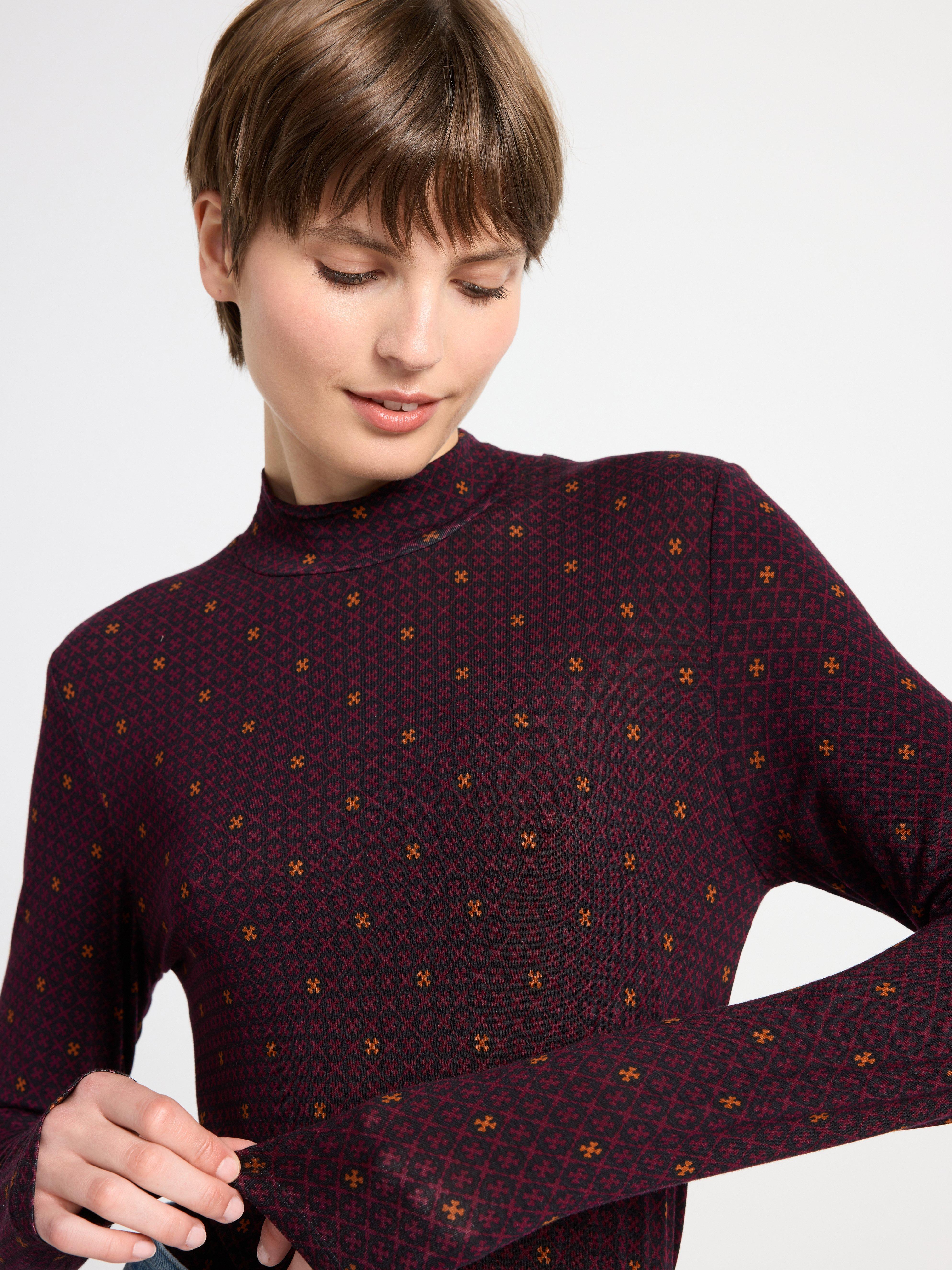 Mock neck top with pattern Dark dusty red