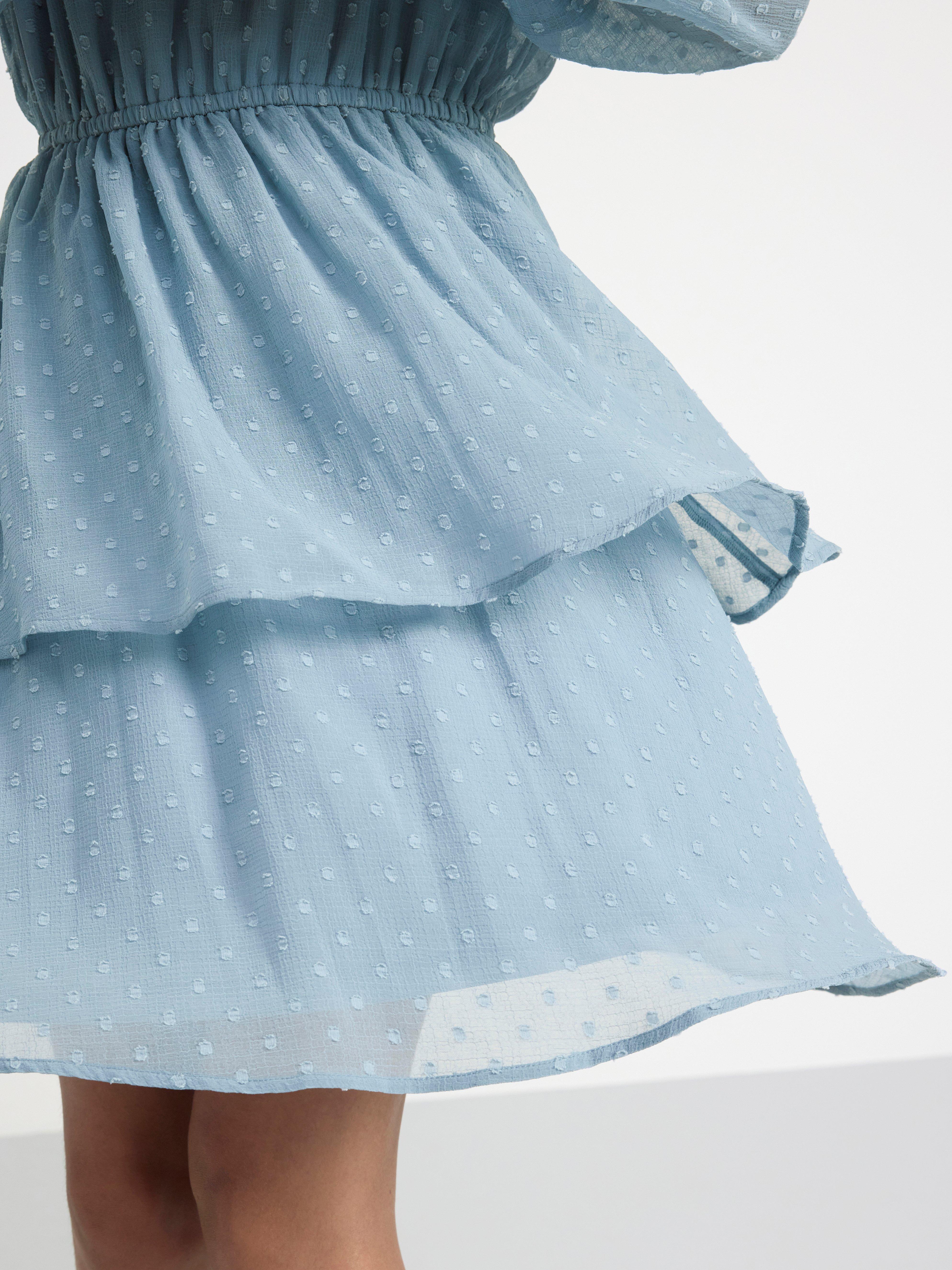Long sleeve flounce dress Dusty Blue