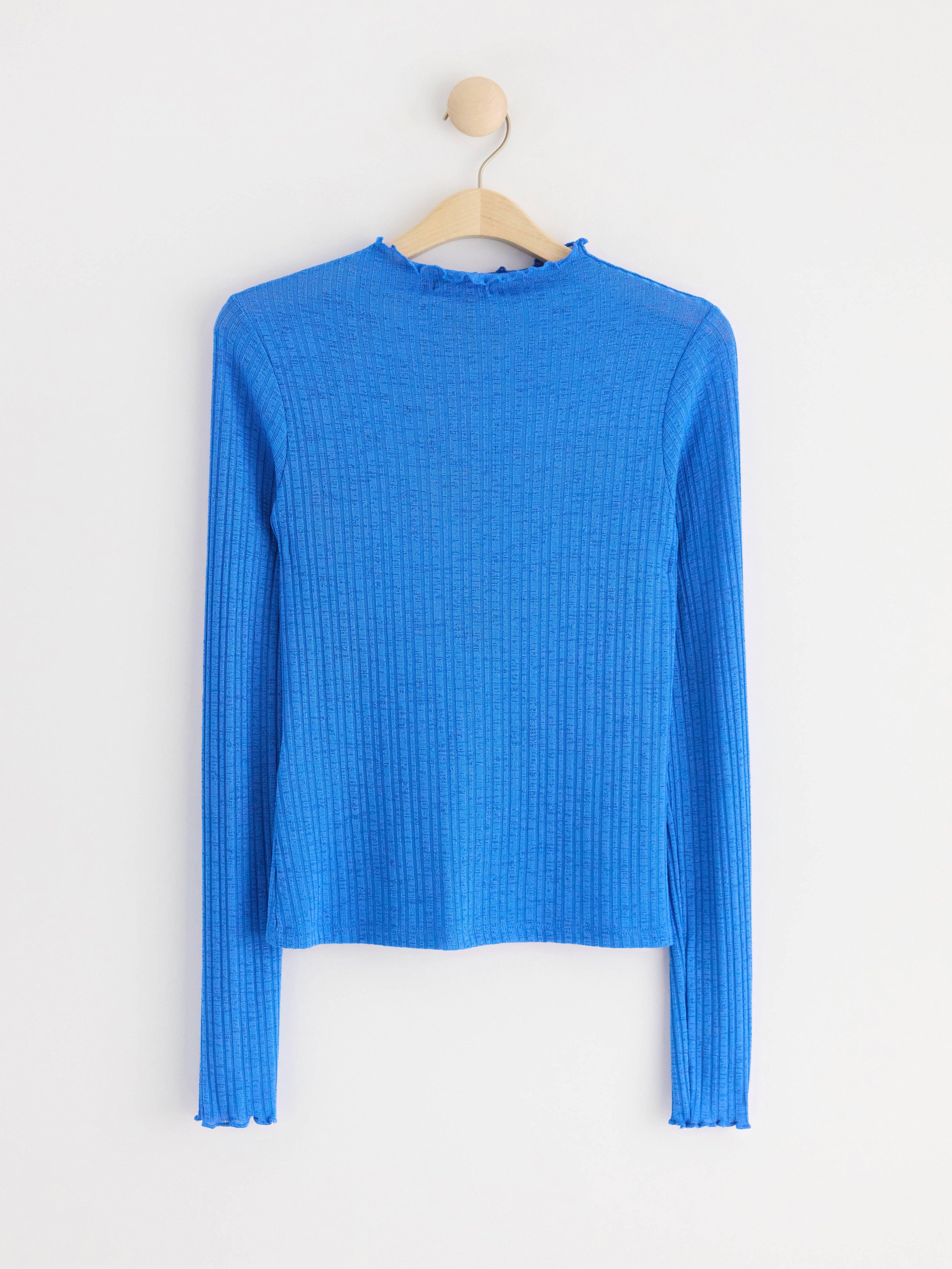 Ribbed top with frills Light Blue