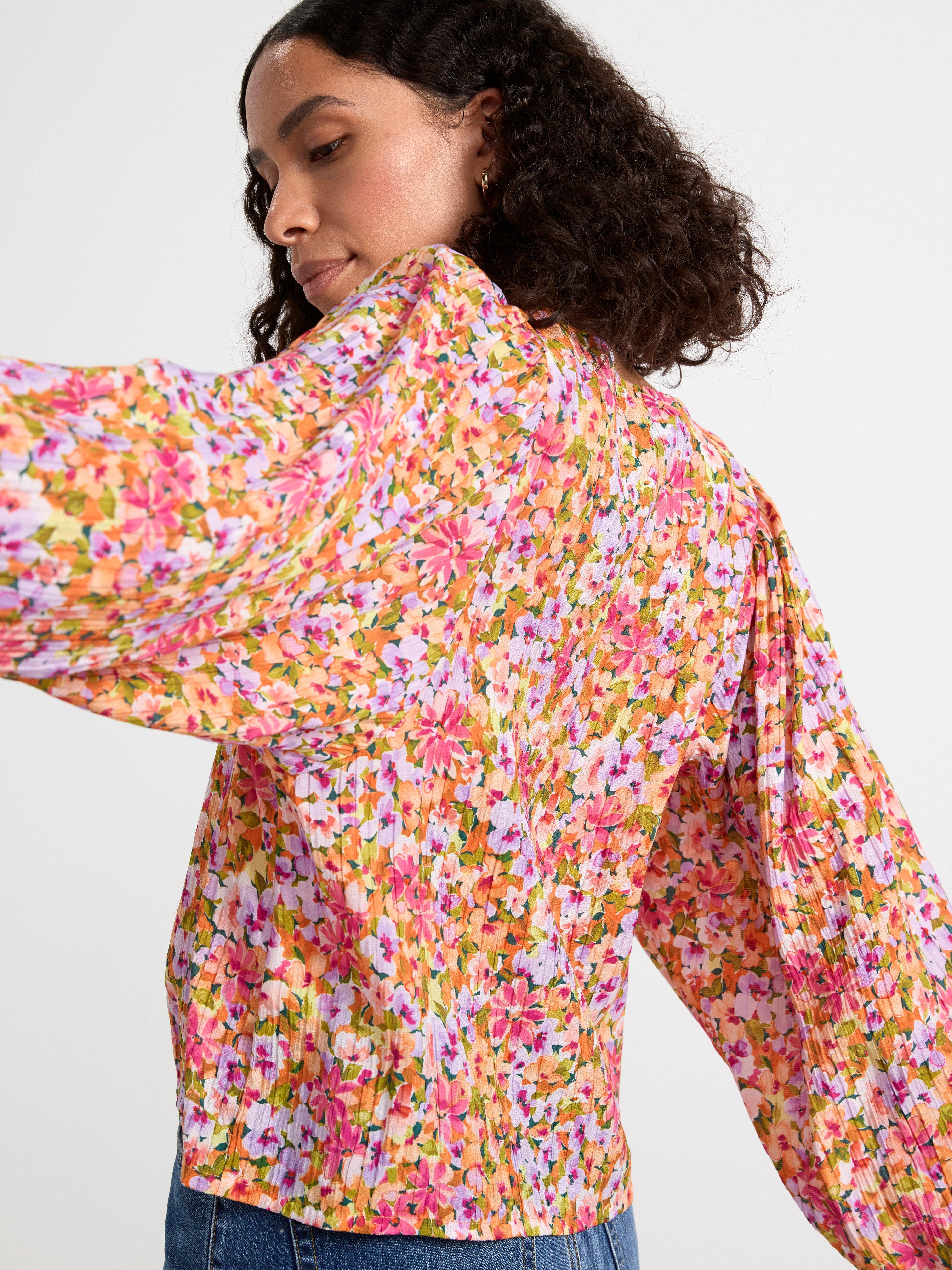 Floral puff sleeve blouse orange