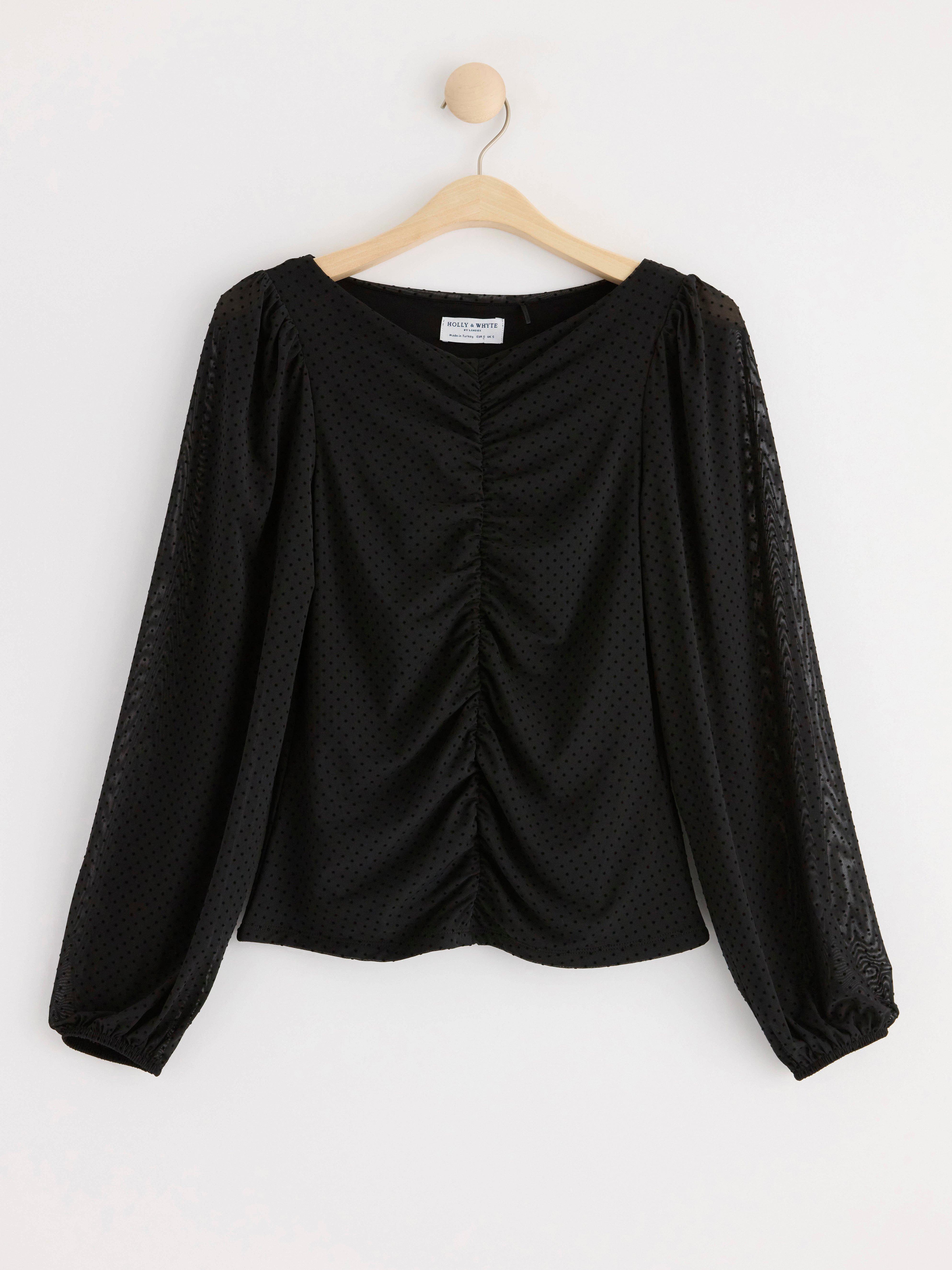 Long sleeve top with gatherings Black