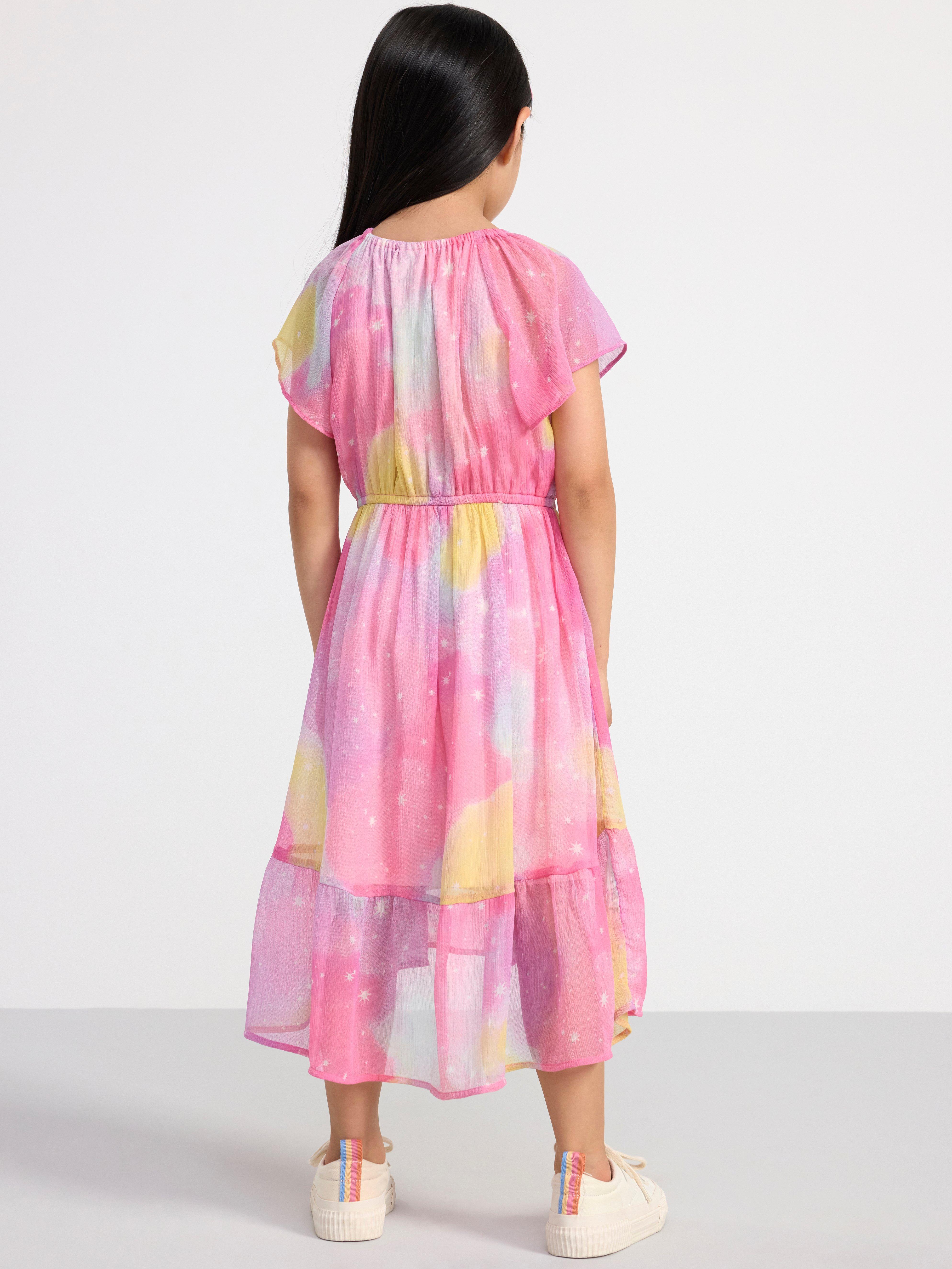 High-low short sleeve chiffon dress Pink