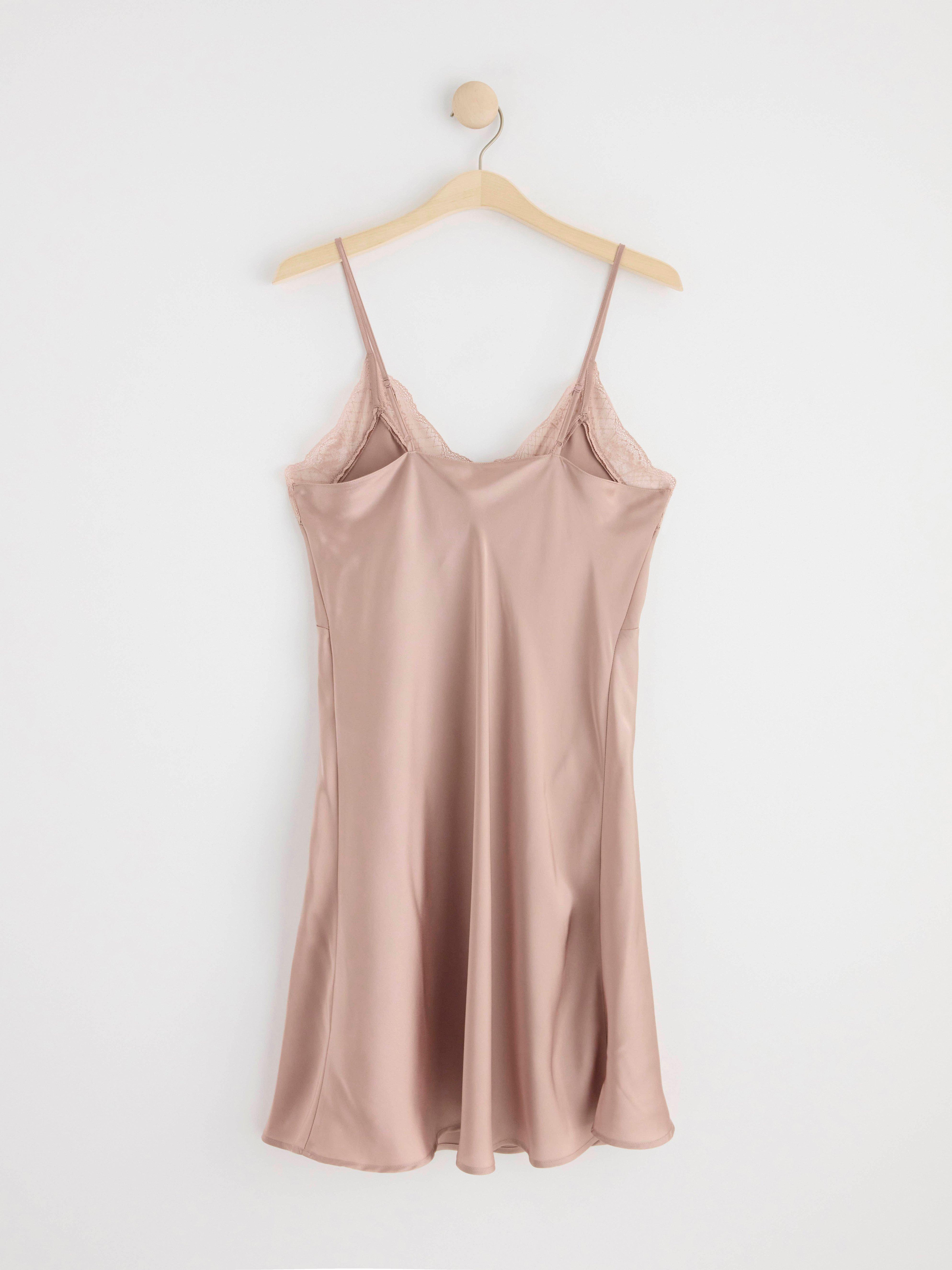 Satin night slip with lace Light Dusty Pink