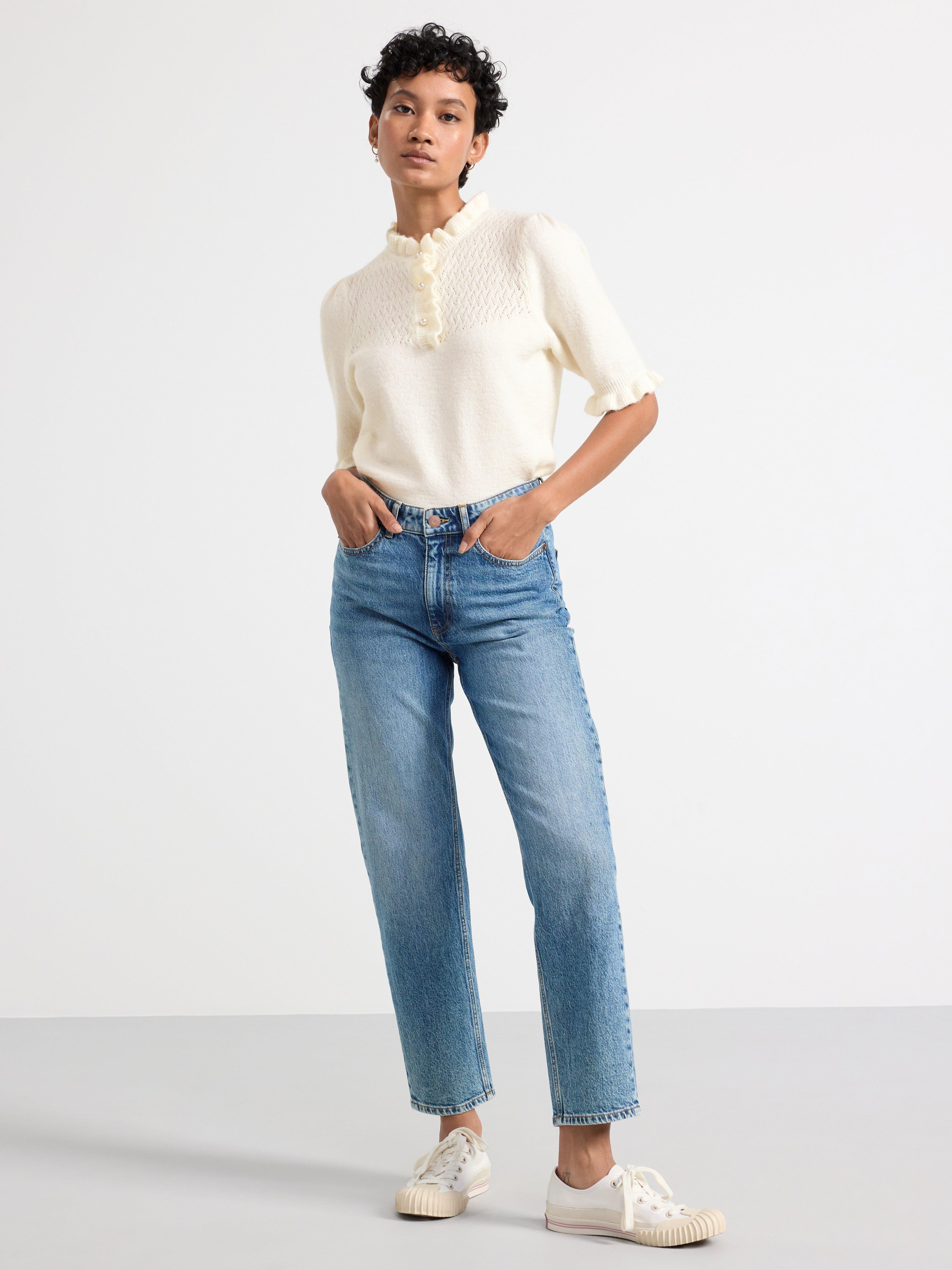 Short sleeve jumper with frills Light Dusty White