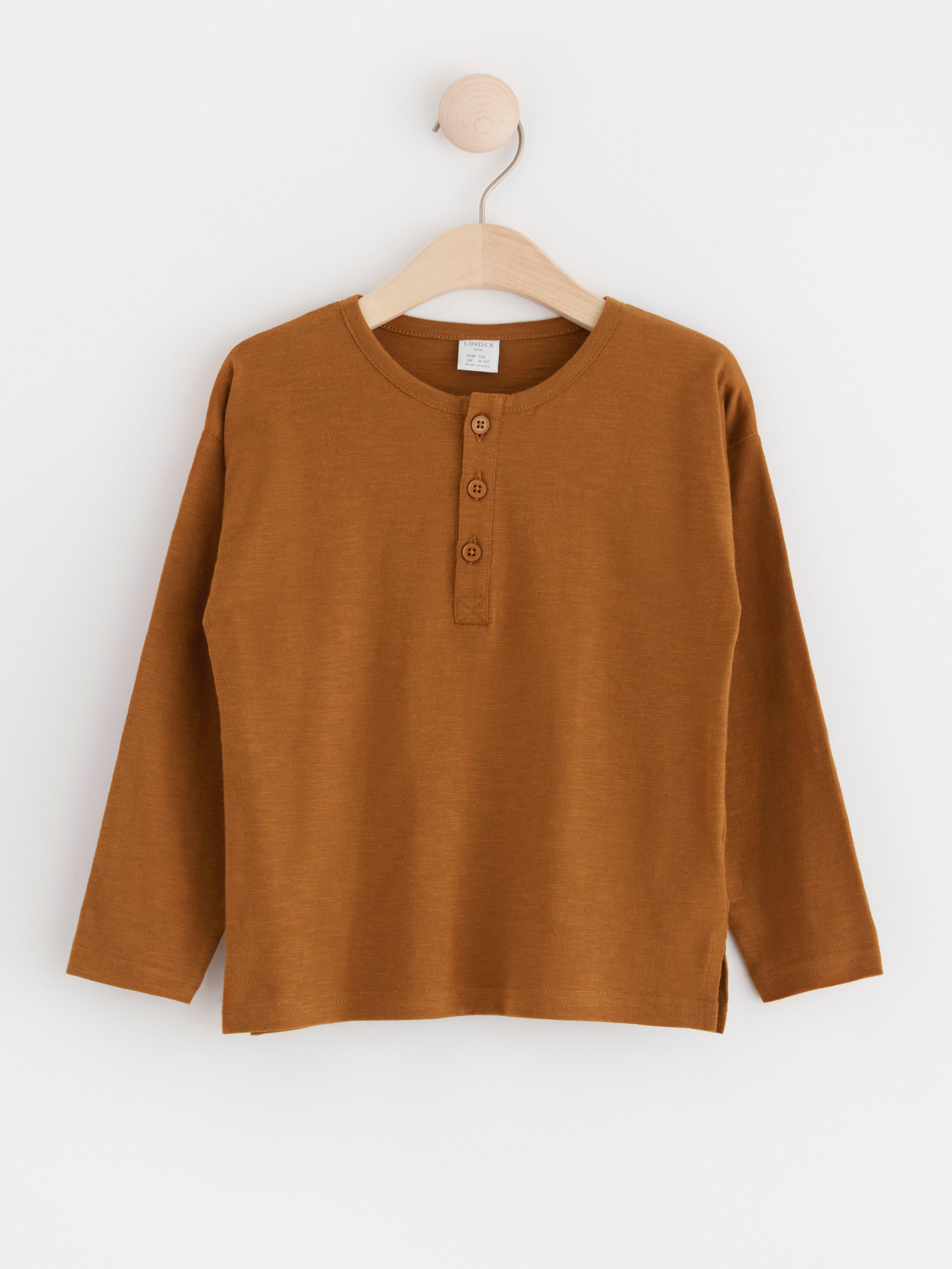 Long sleeve top with buttons Brown