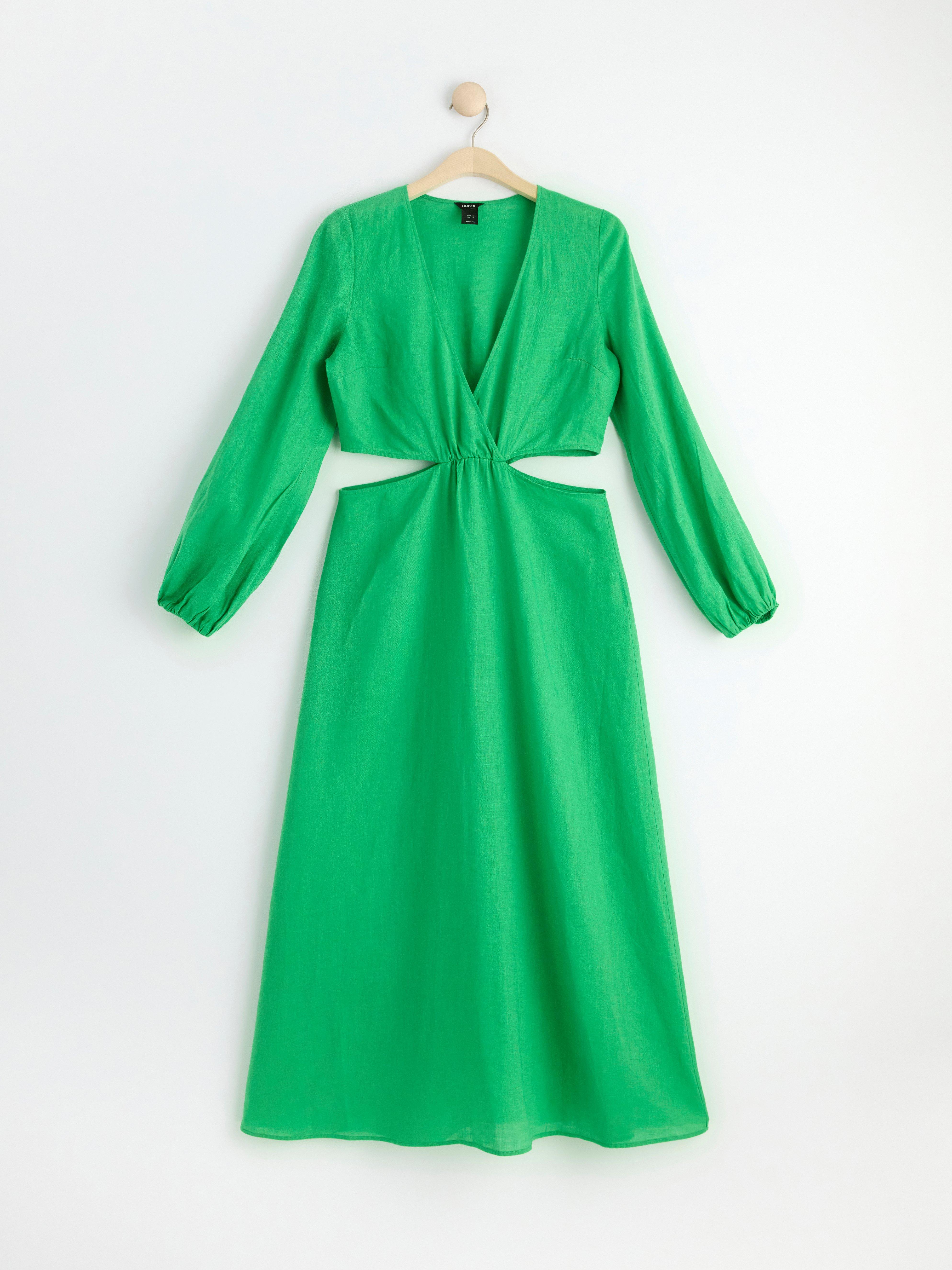 Linen cut out dress Green