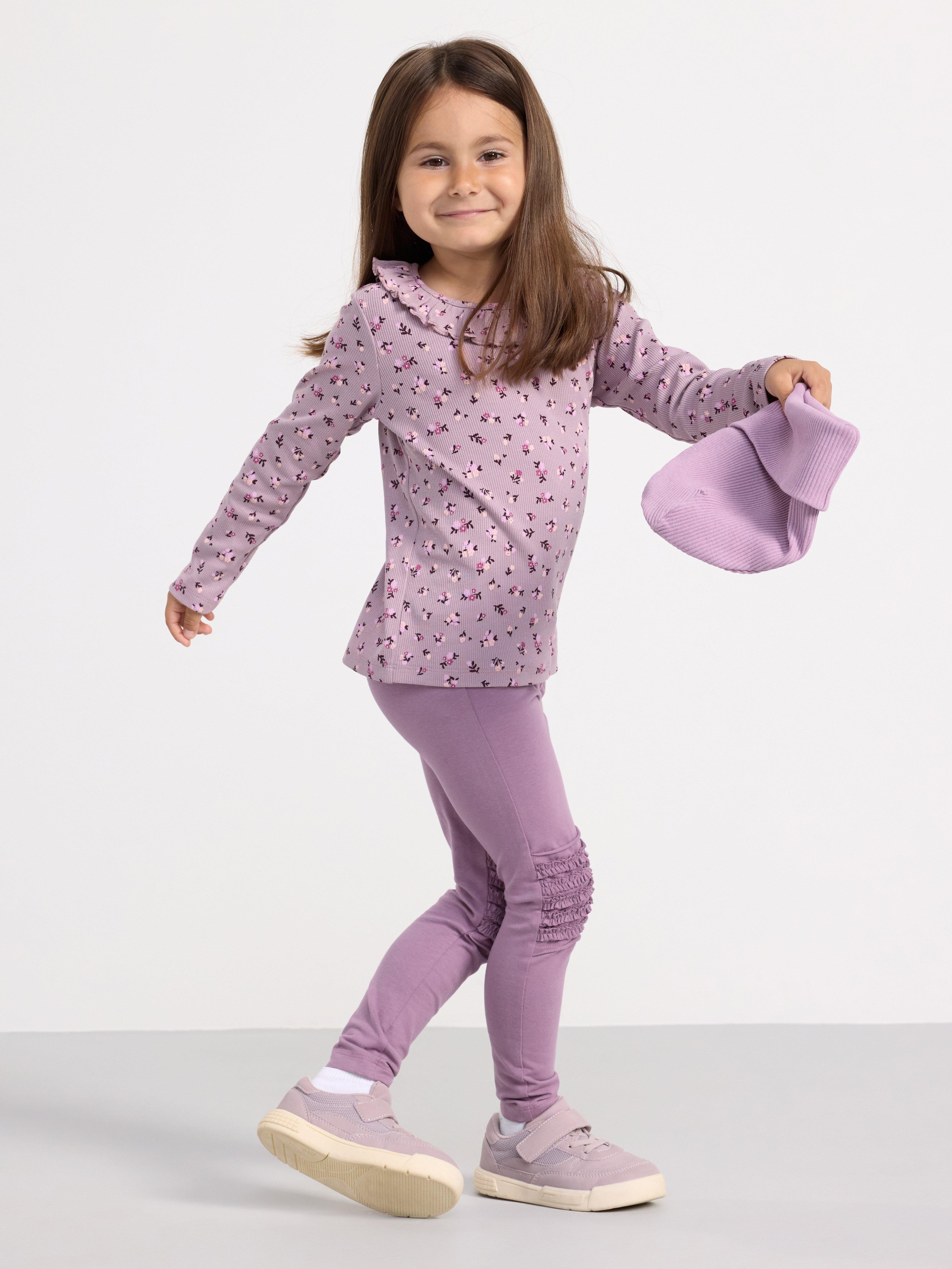 Ribbed top with flowers and frill collar Light Dusty Lilac