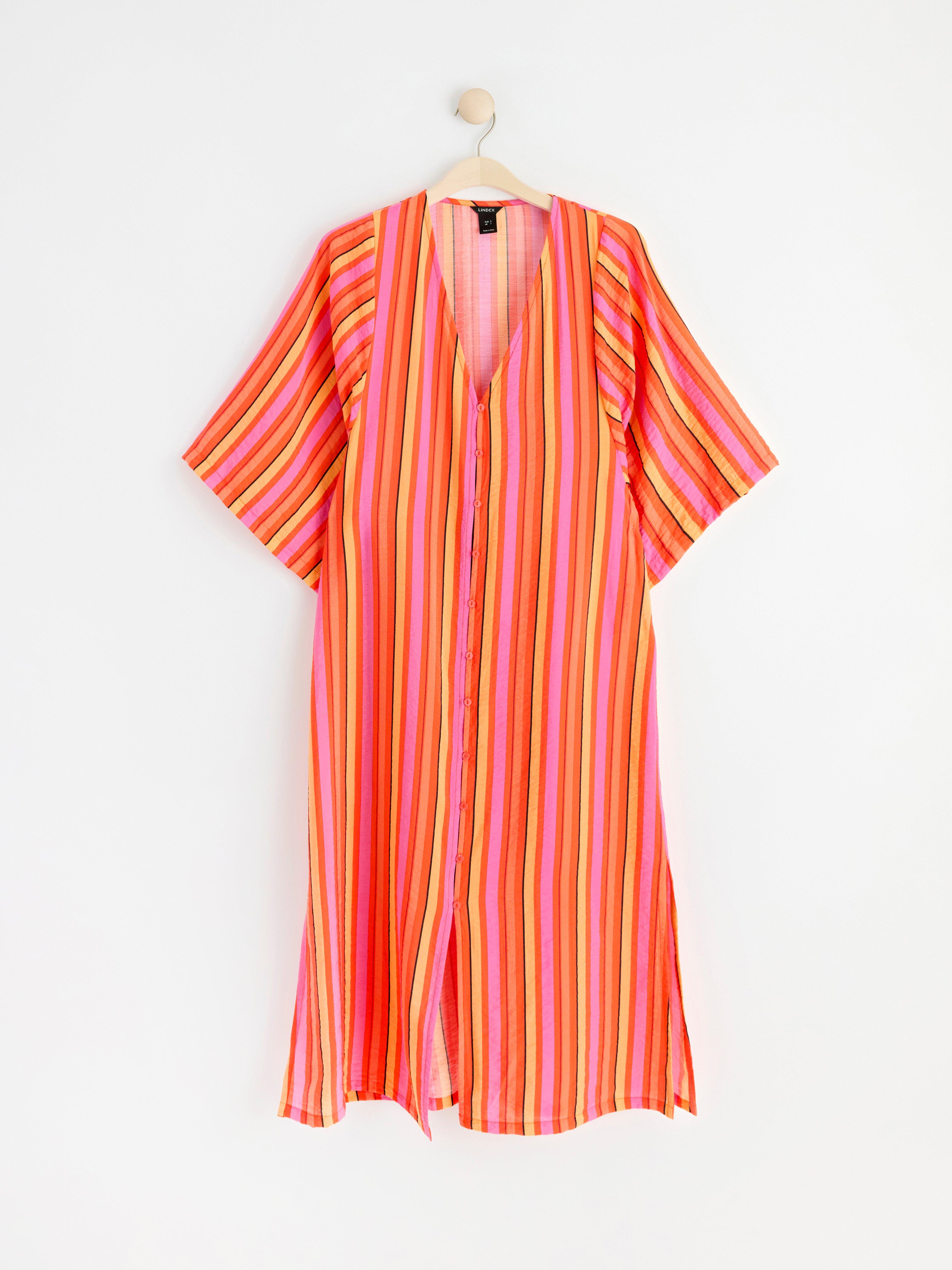 Buttoned short sleeve midi dress Orange