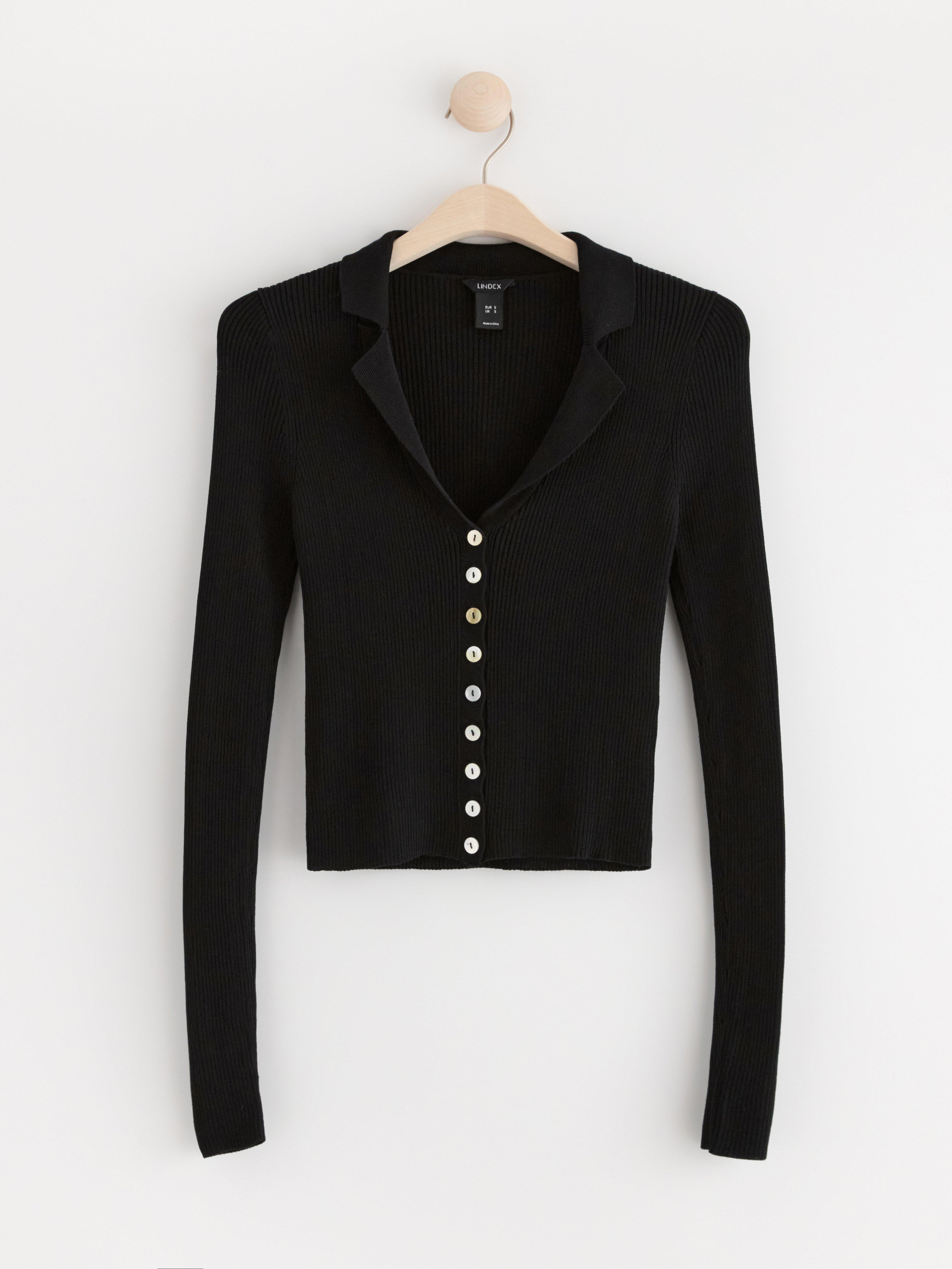 Collared fitted cardigan Black
