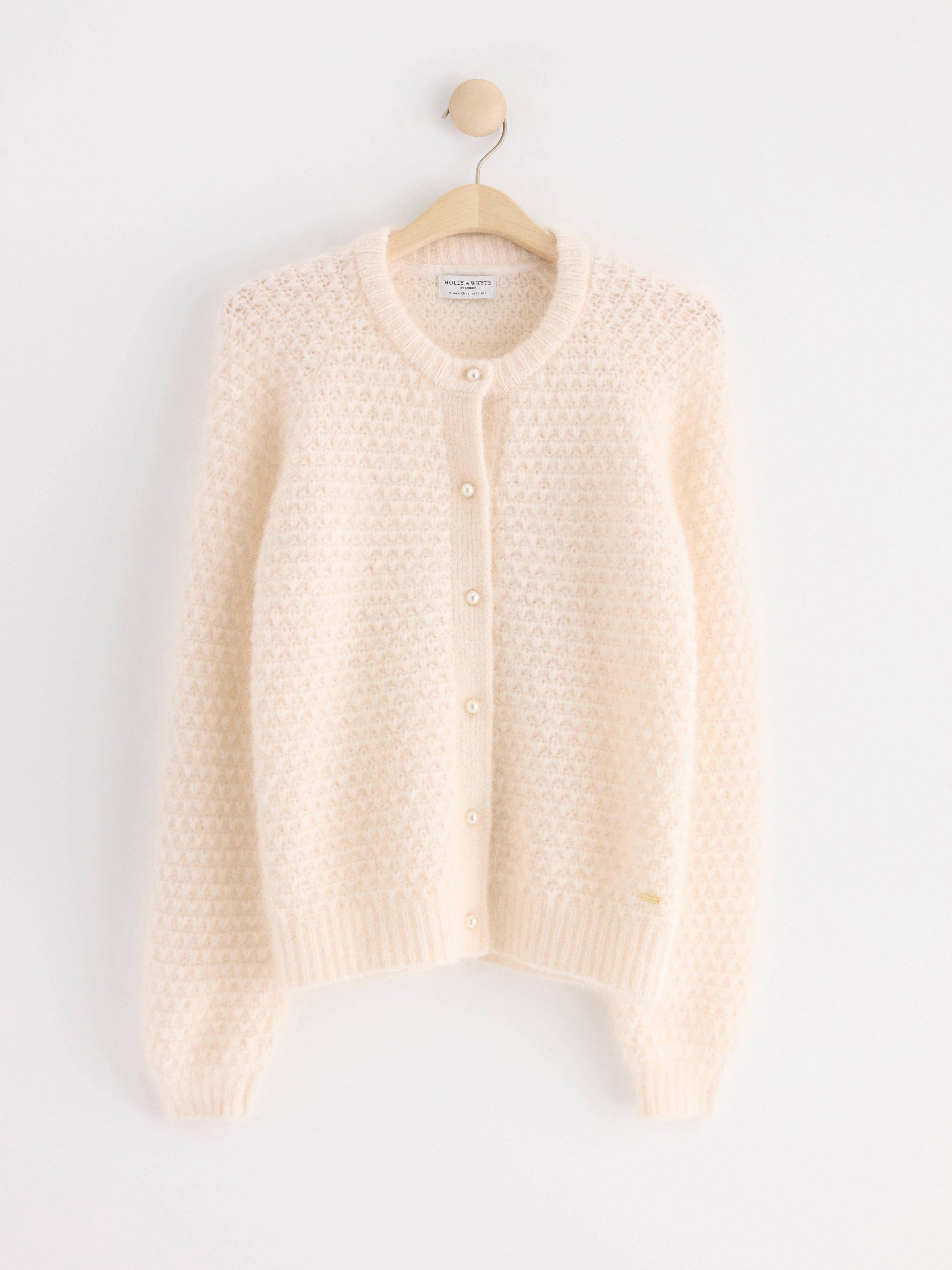 Knitted cardigan in mohair blend Light Dusty White