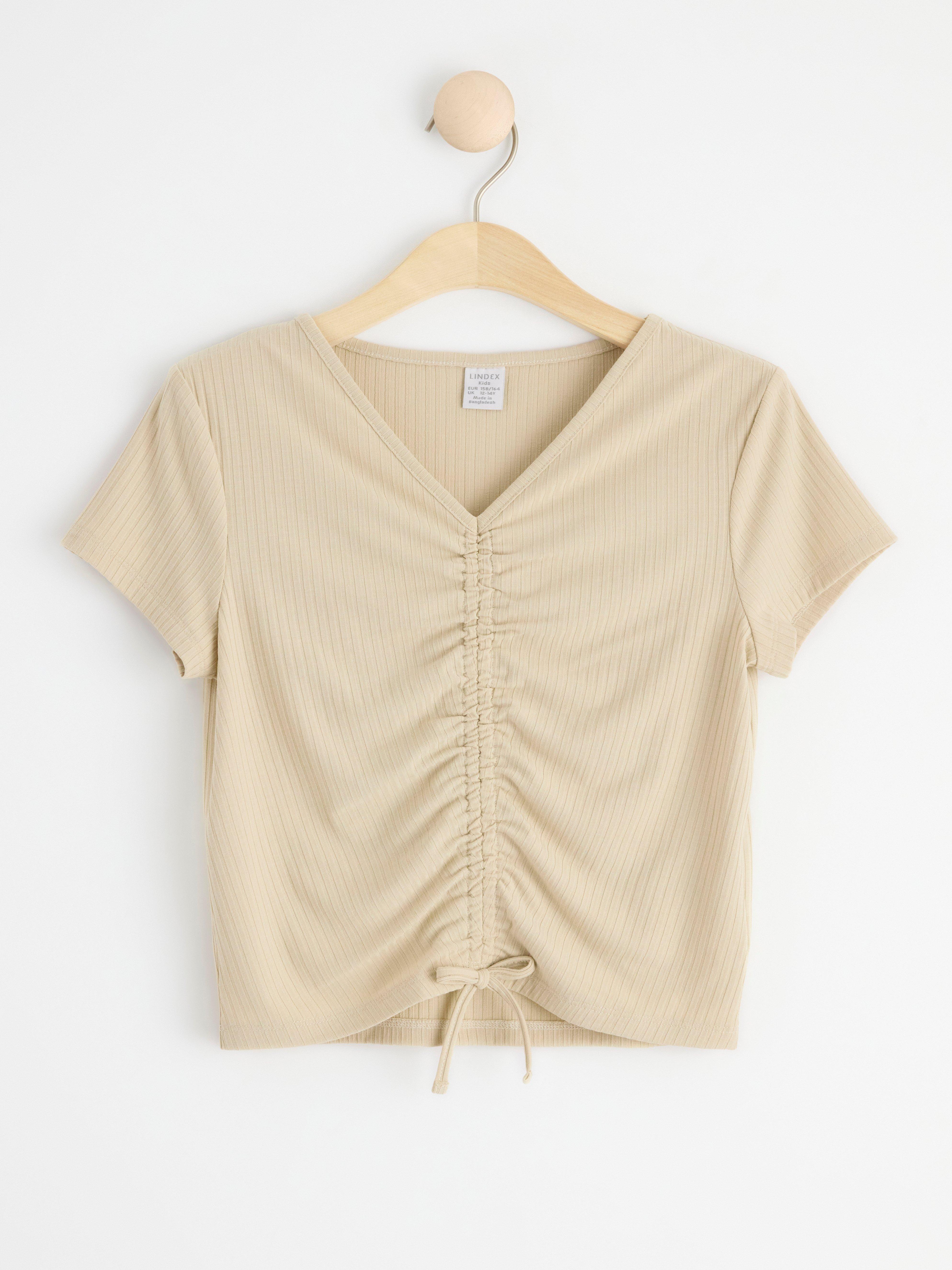 Ribbed top with gatherings to front Light Beige