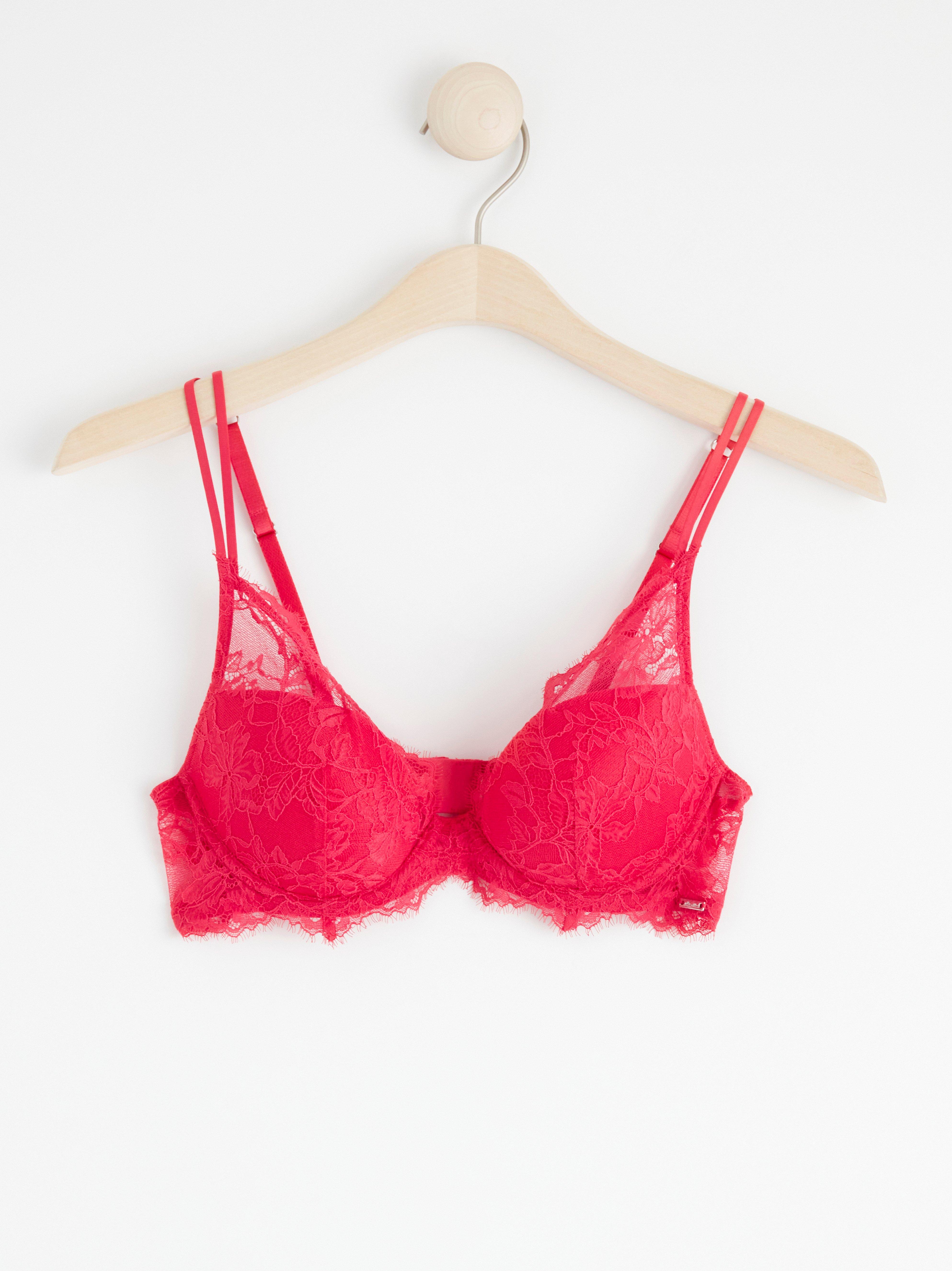 Peony push-up bra with lace Red