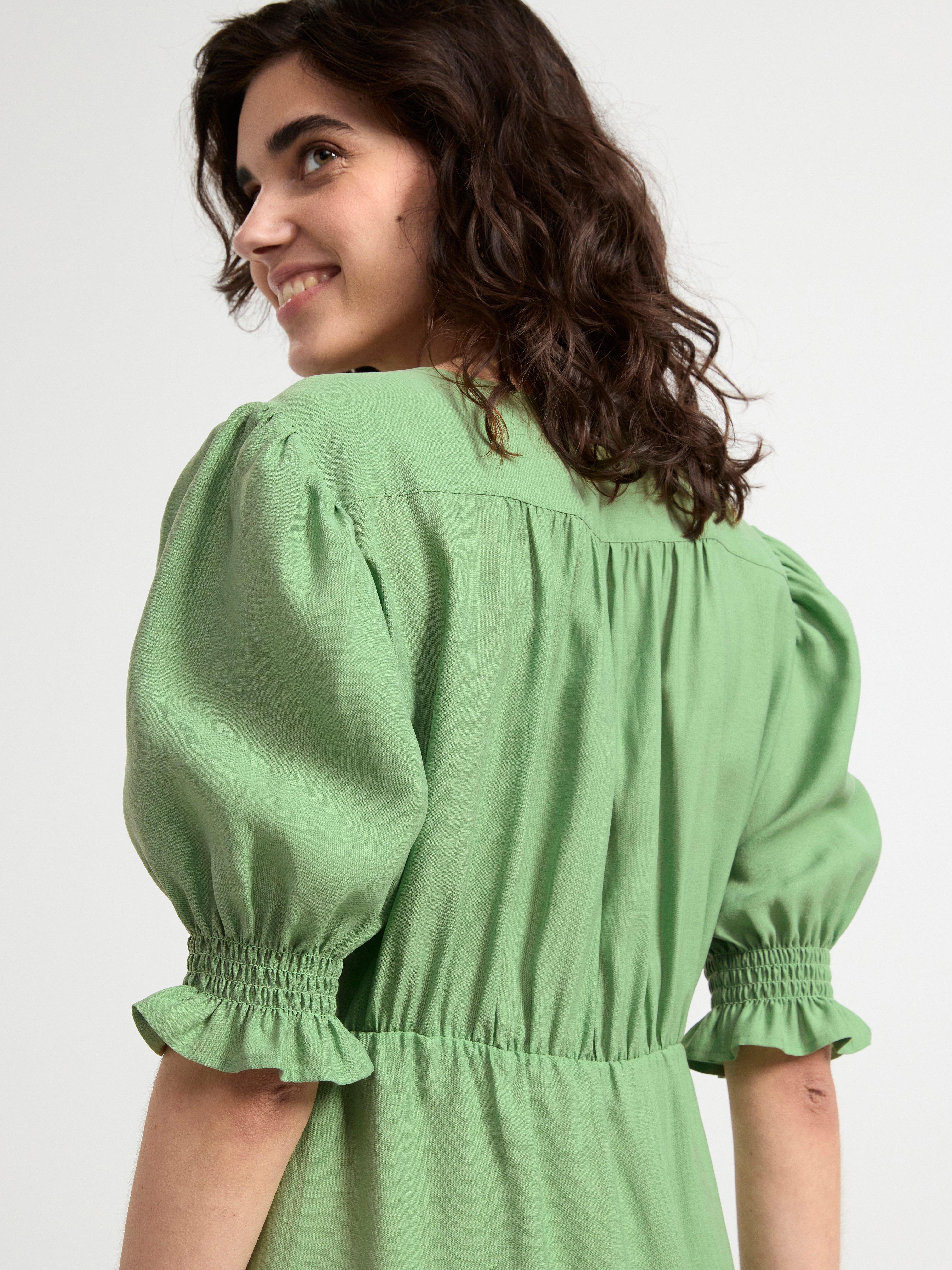 Puff sleeve midi dress Dusty Green