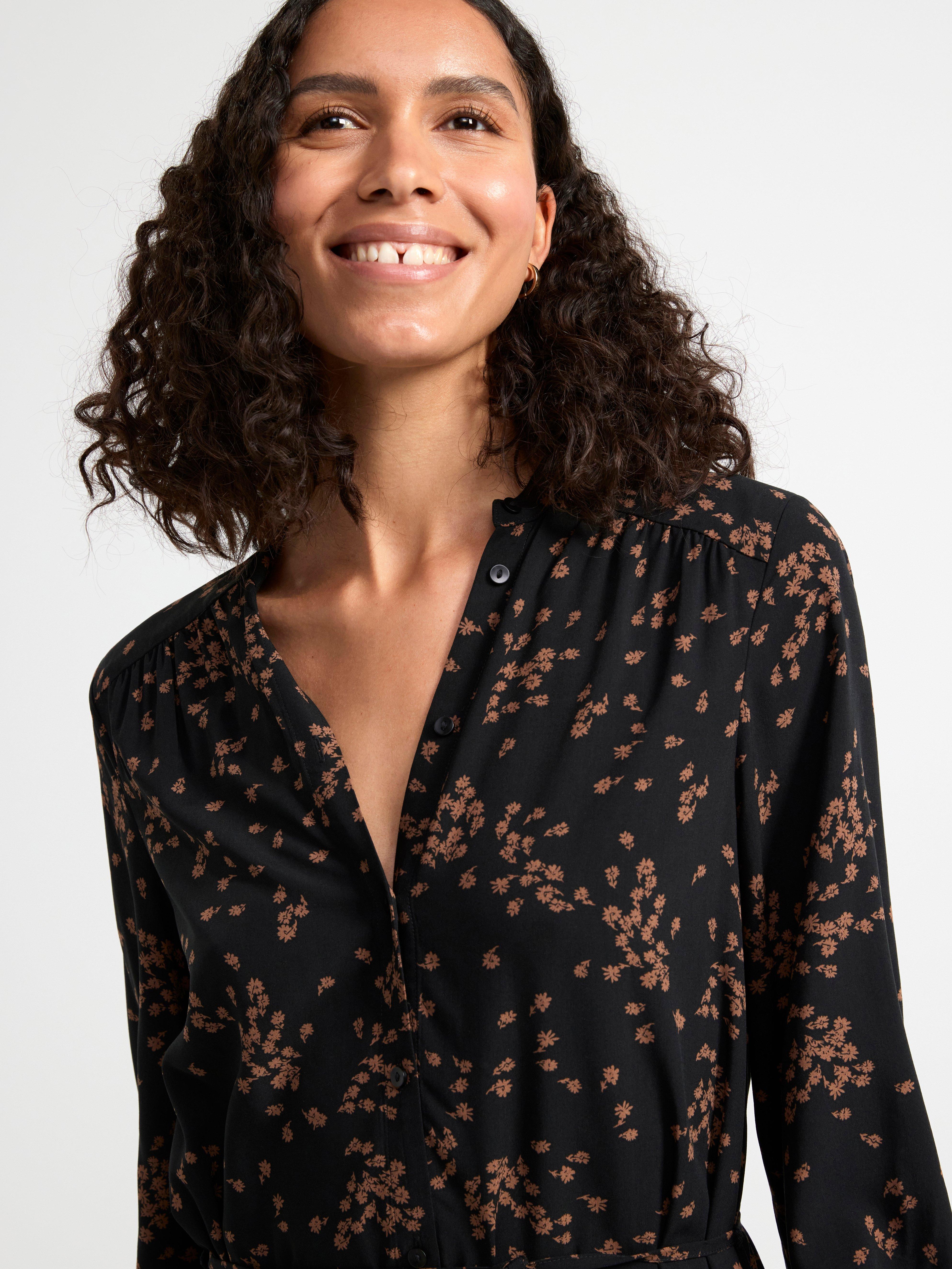 Long sleeve patterned dress Black