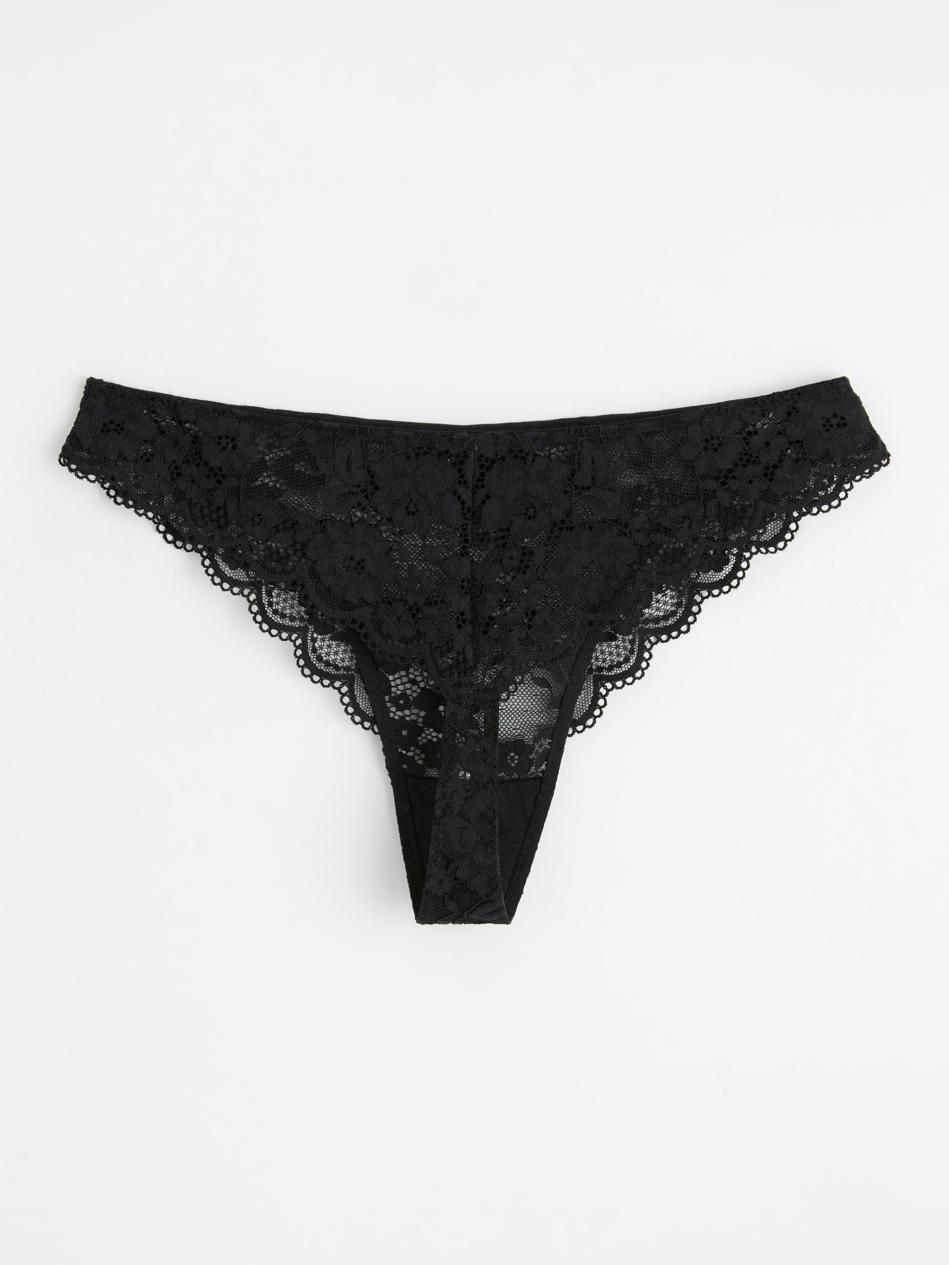 Thong regular waist with lace Black