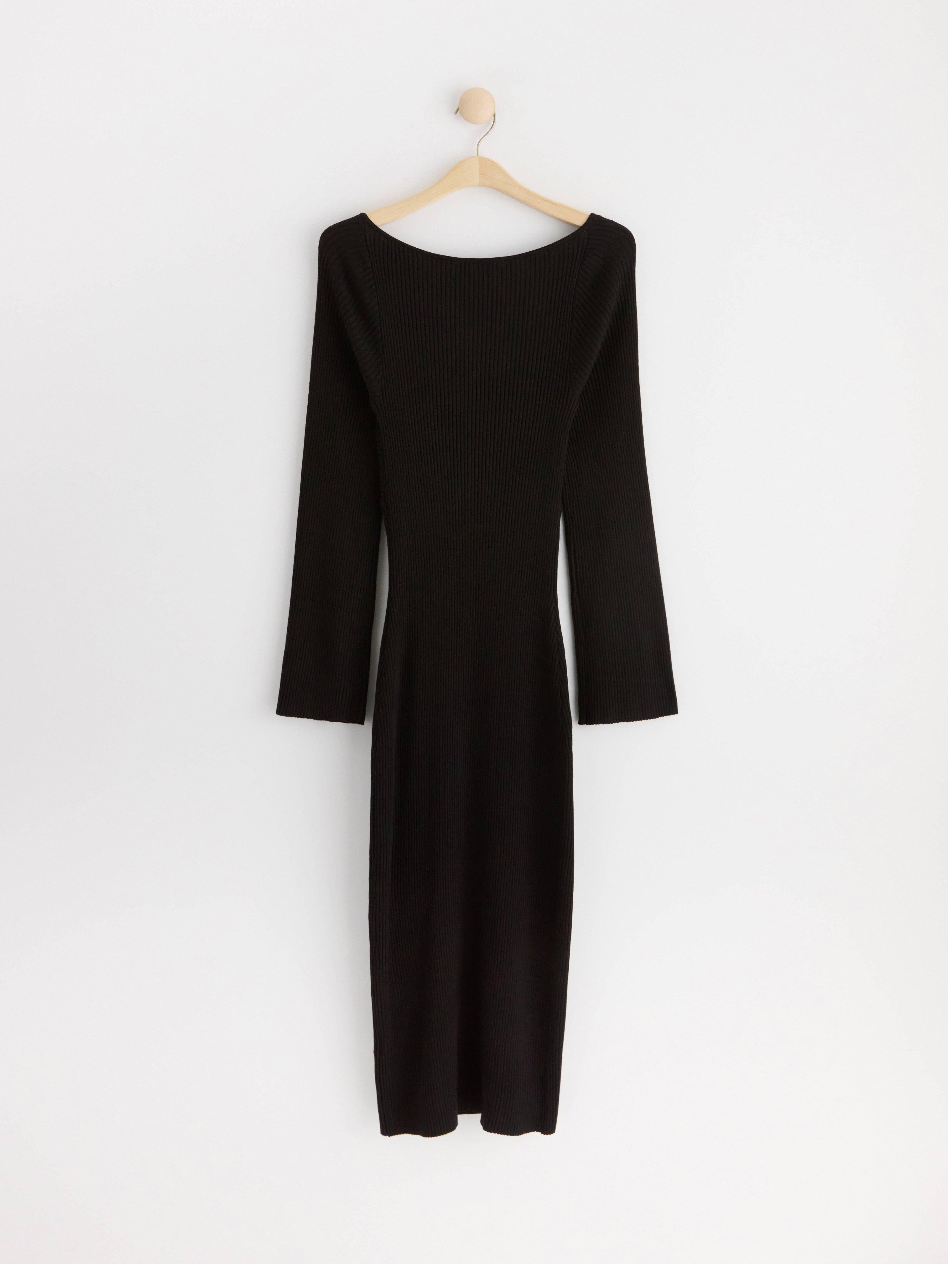 Rib-knitted maxi dress Black