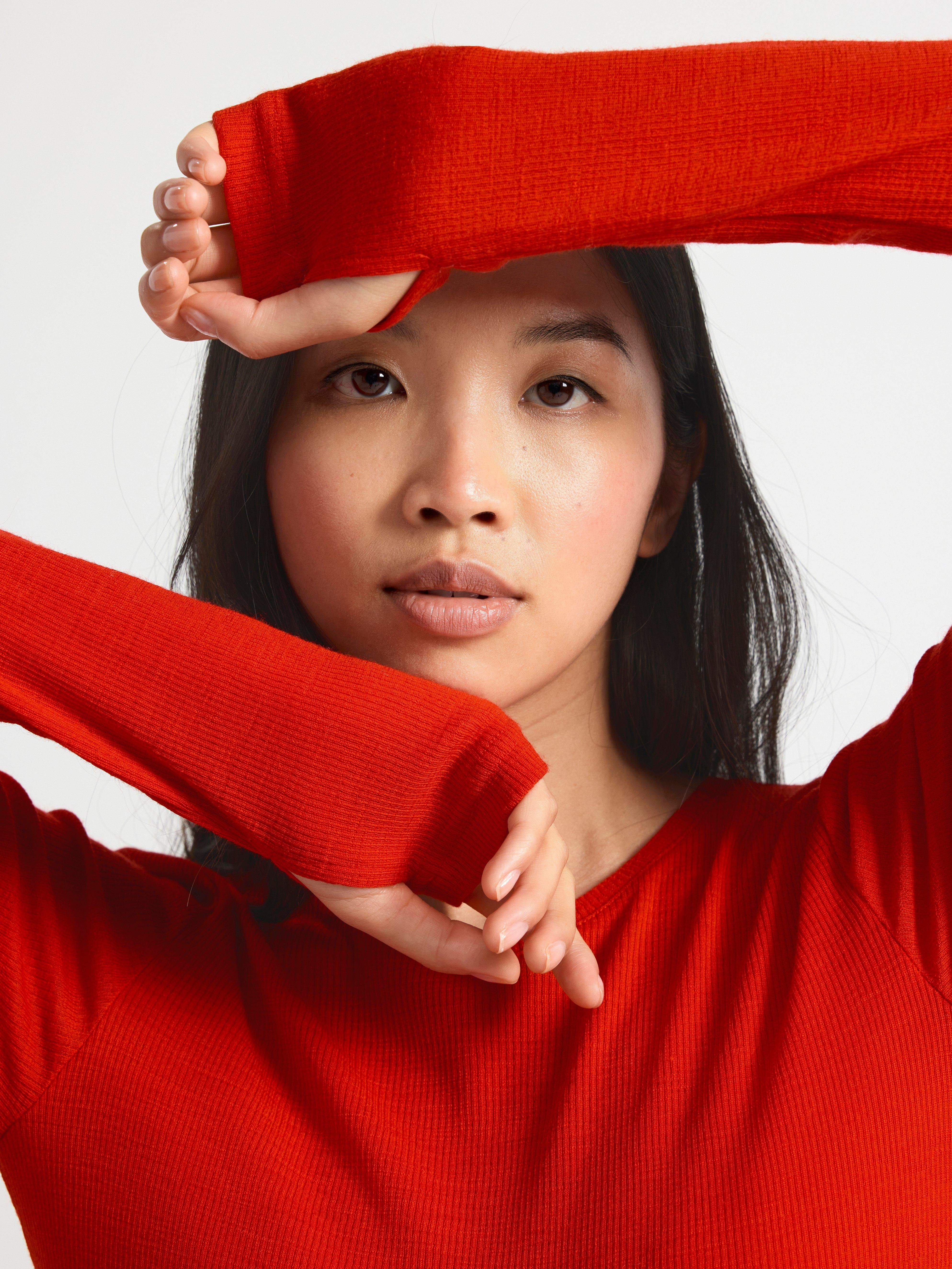 Ribbed top in merino wool Red