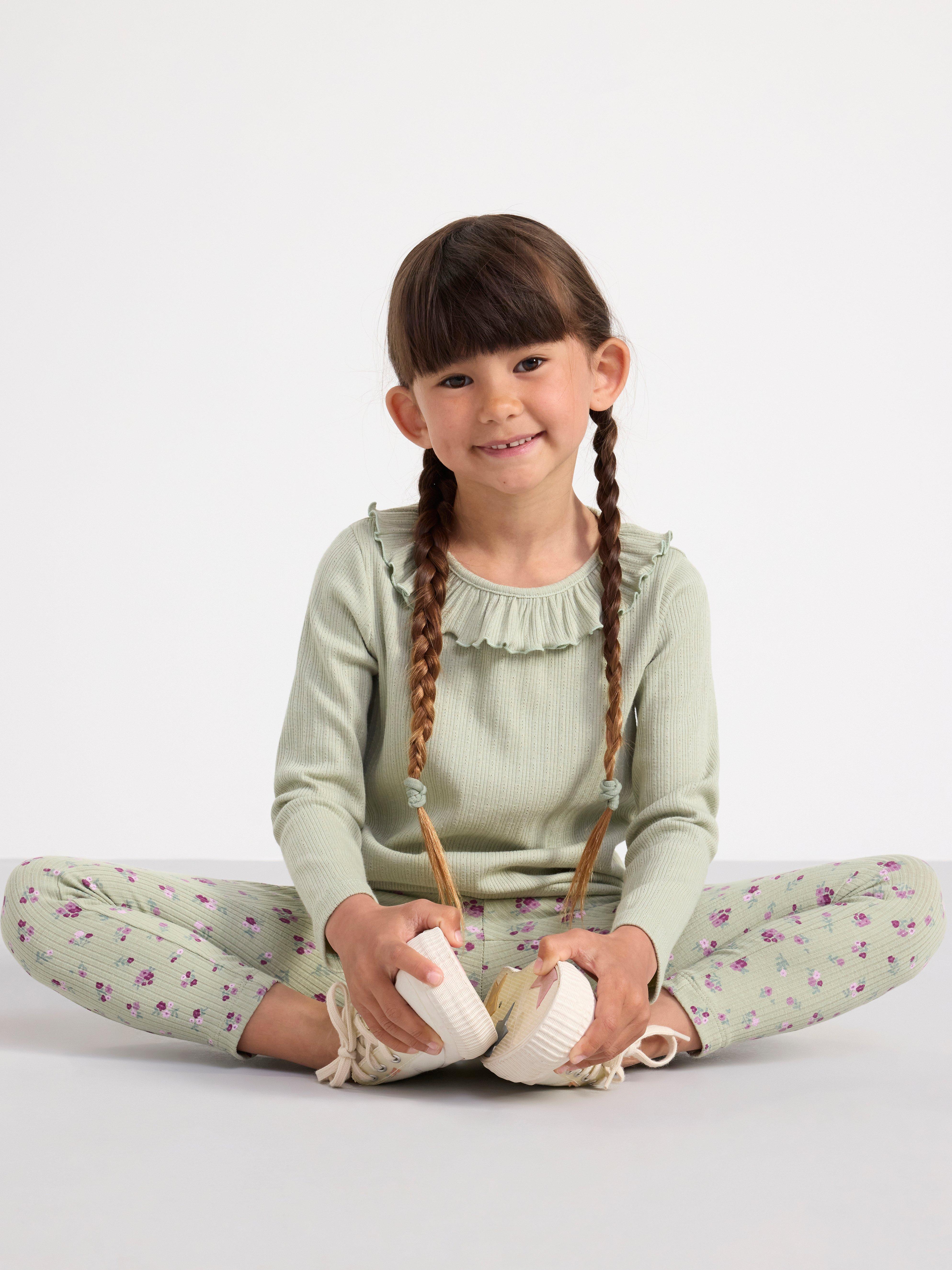 Ribbed top with frill collar Dusty Green