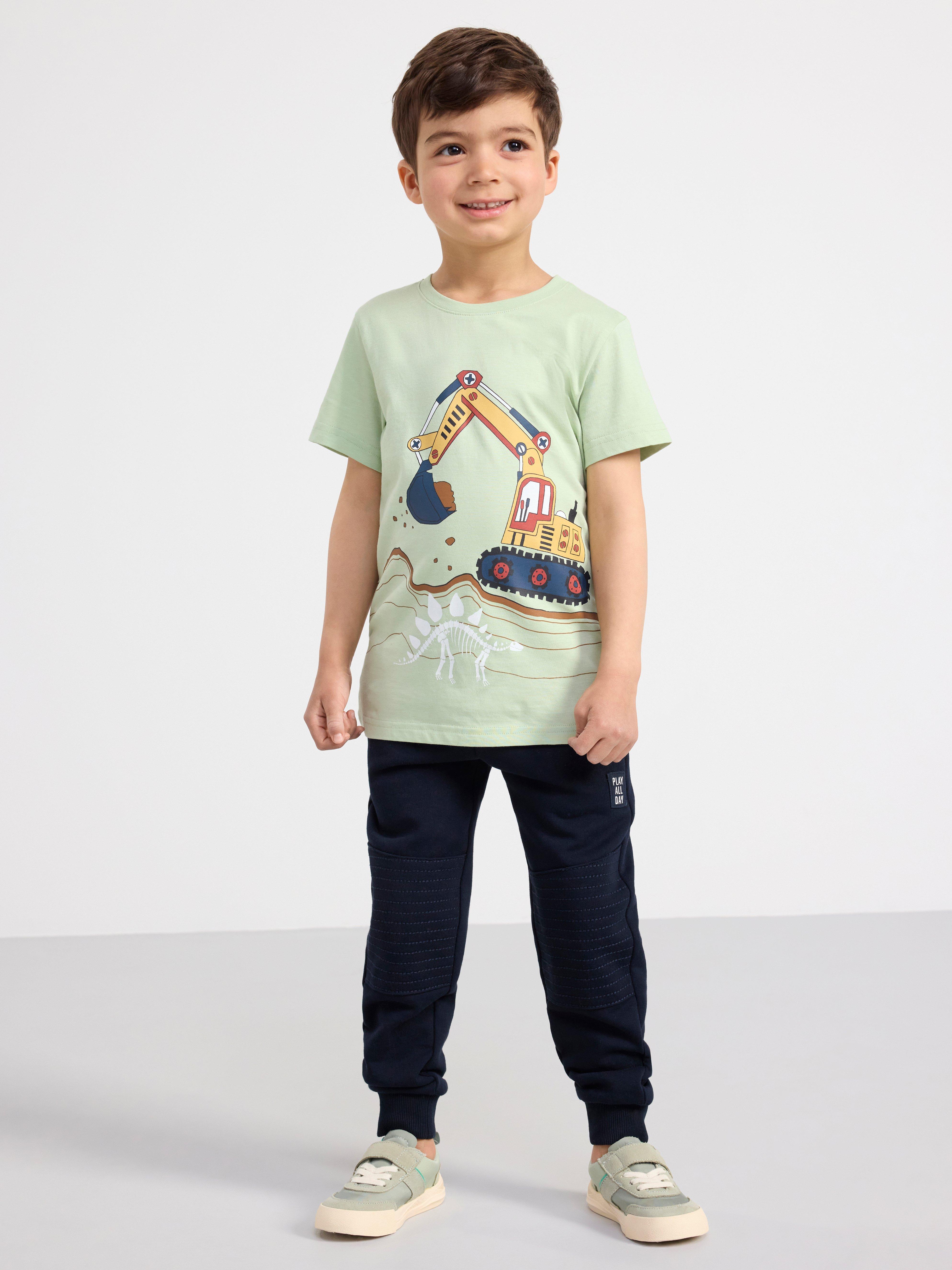 T-shirt with excavating vehicle Light Dusty Green