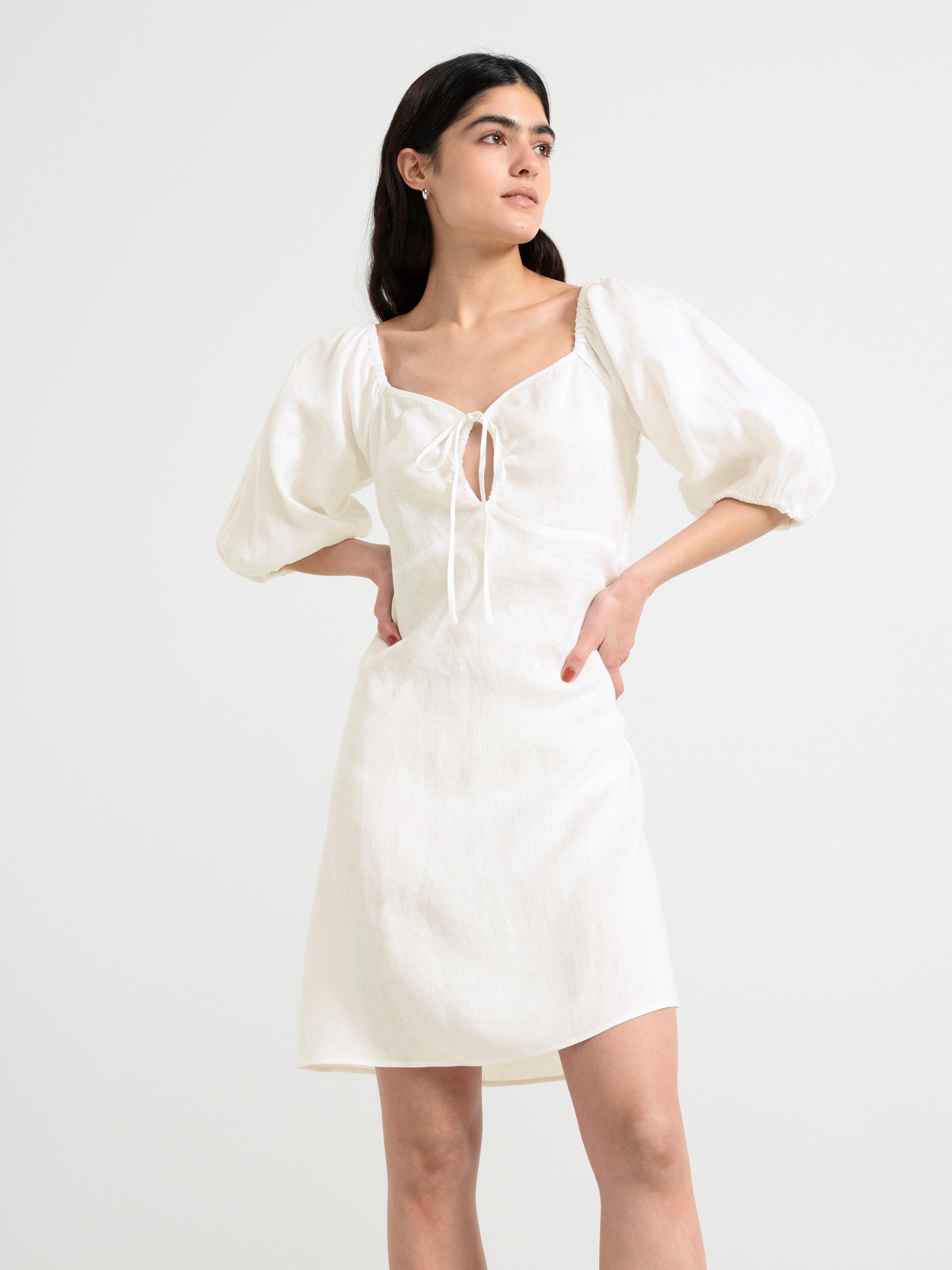 Linen mini dress White