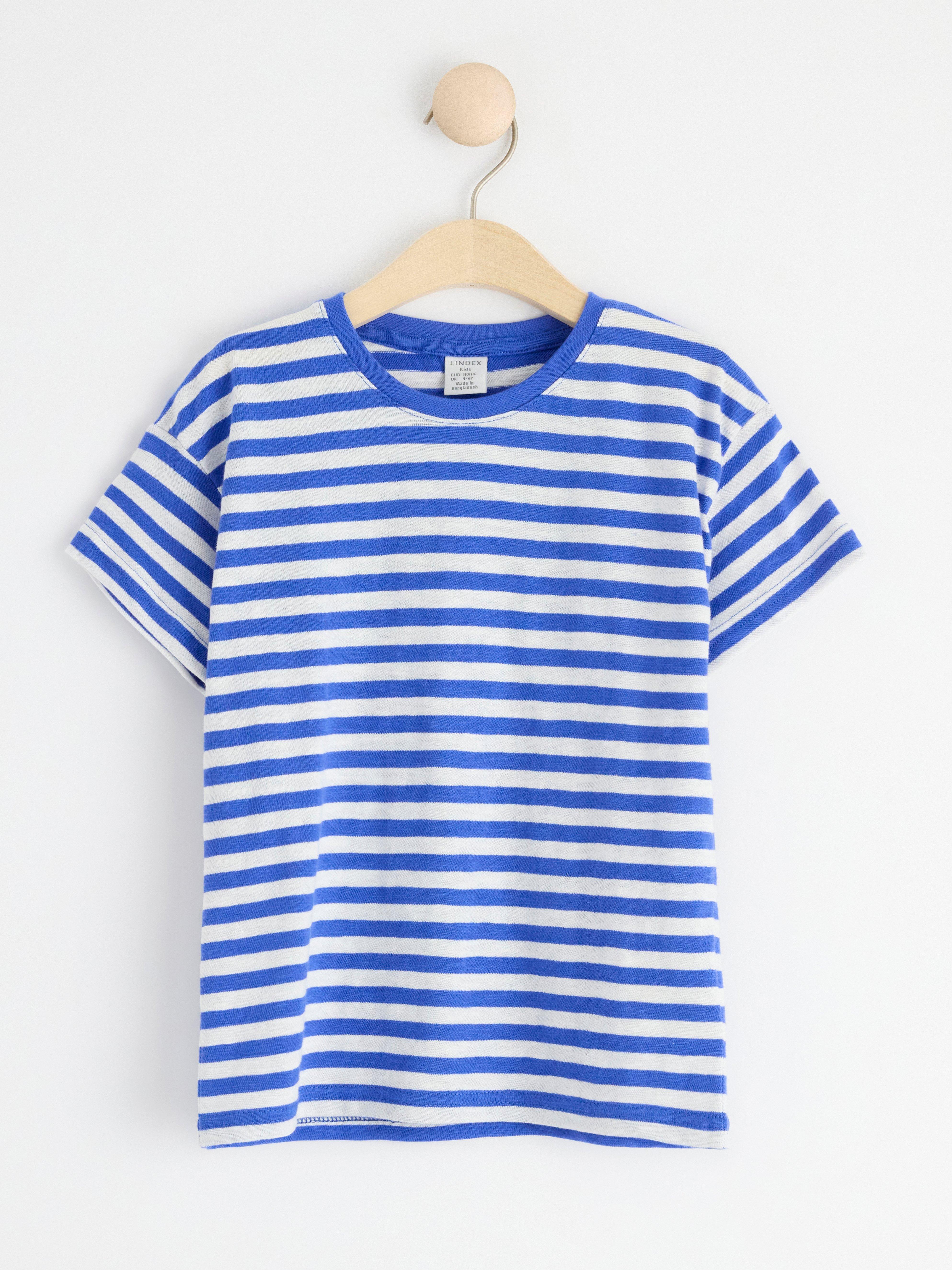 Short sleeve top with stripes Dk blue
