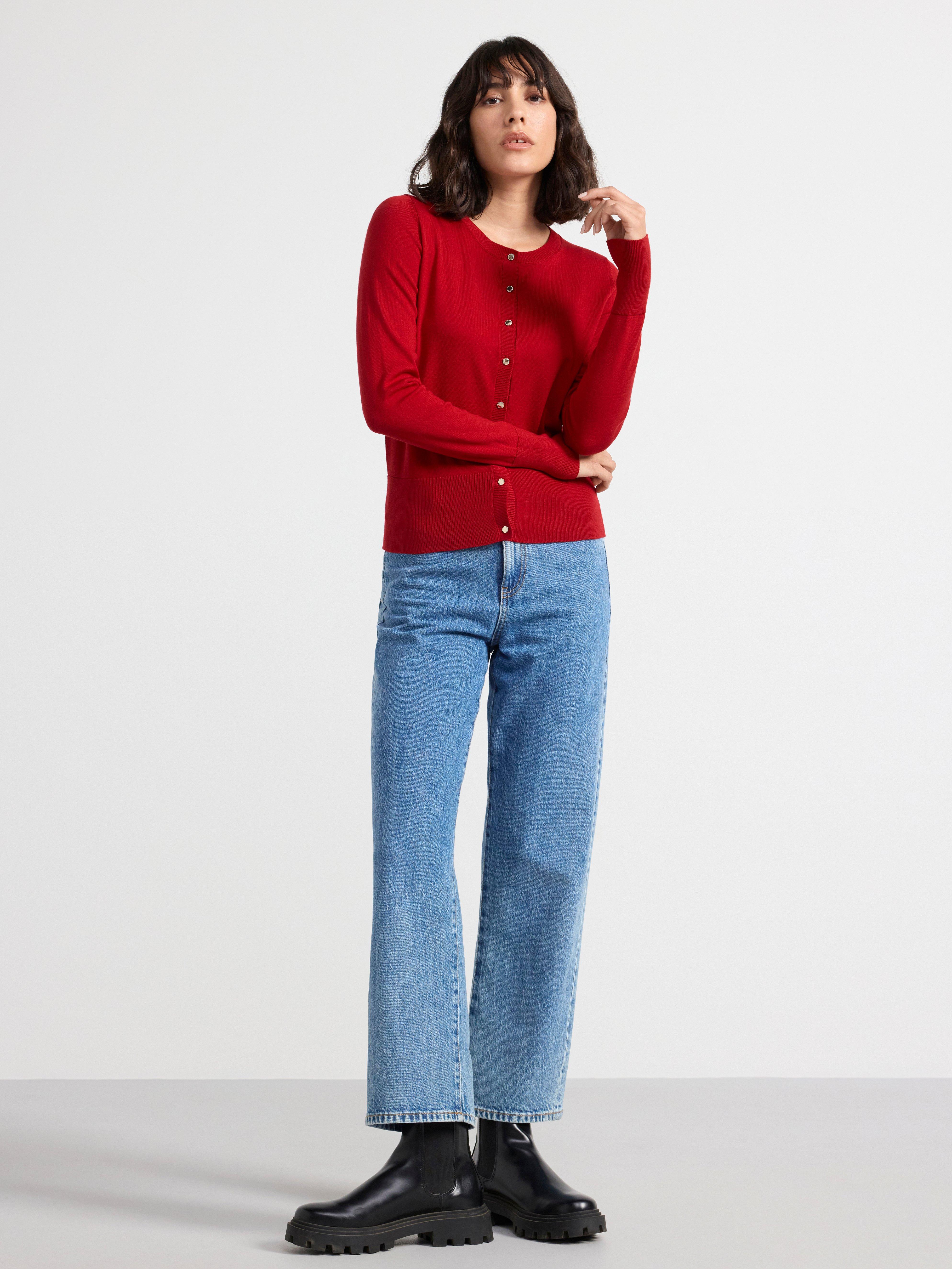 Fine-knit cardigan Red