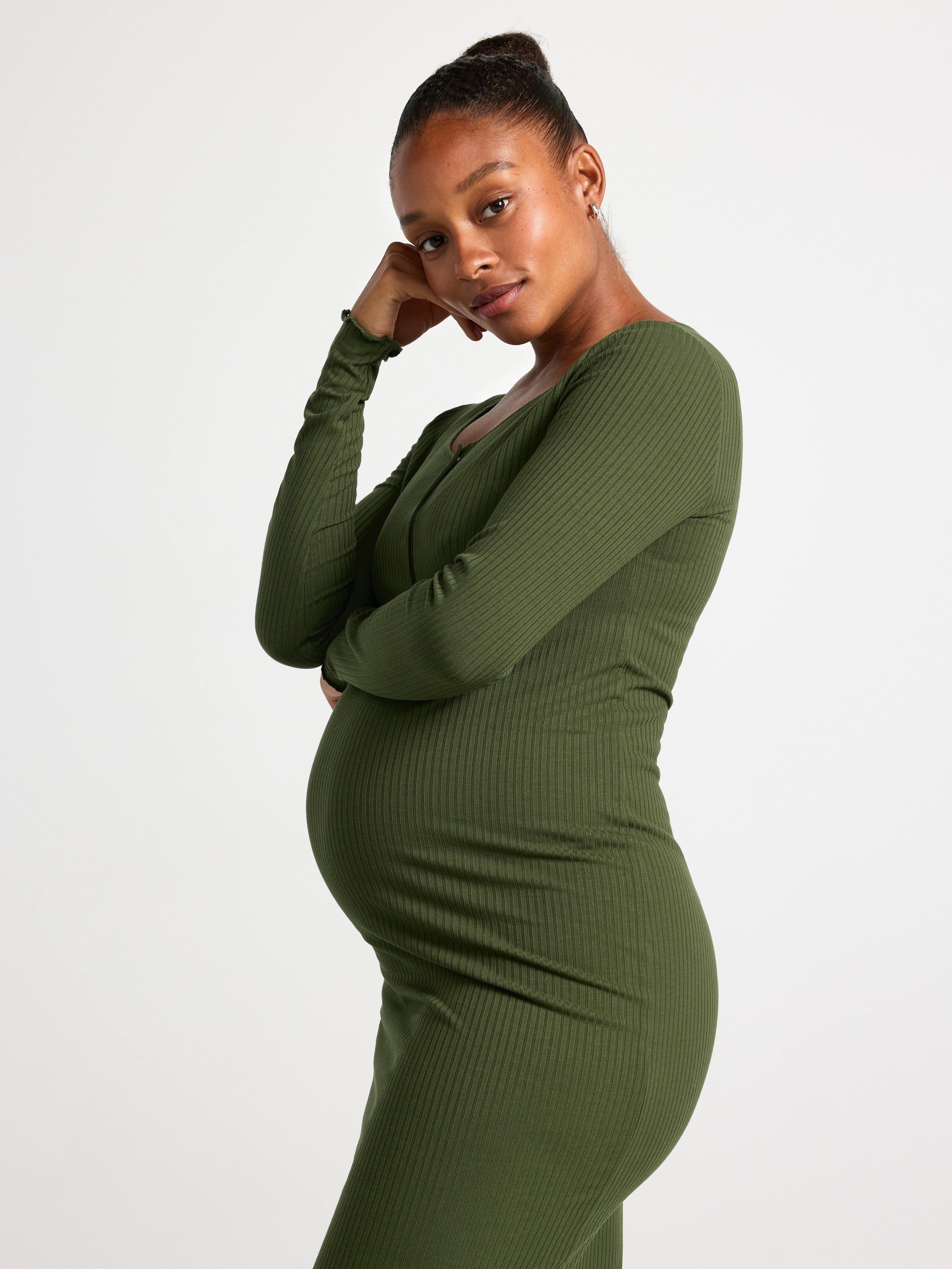 MOM Ribbed long sleeved jersey dress Khaki