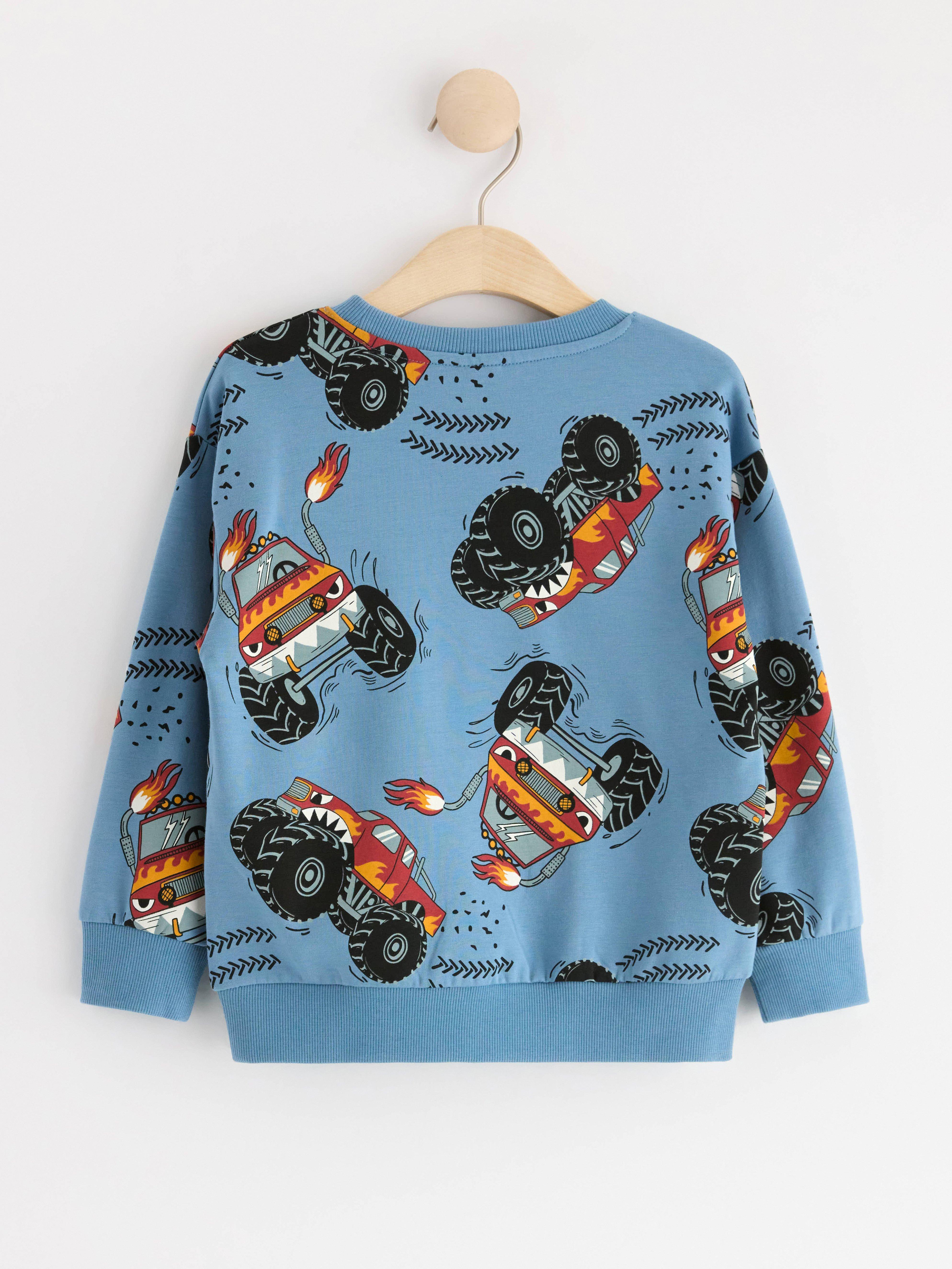 Sweatshirt with monstertrucks Light Dusty Blue