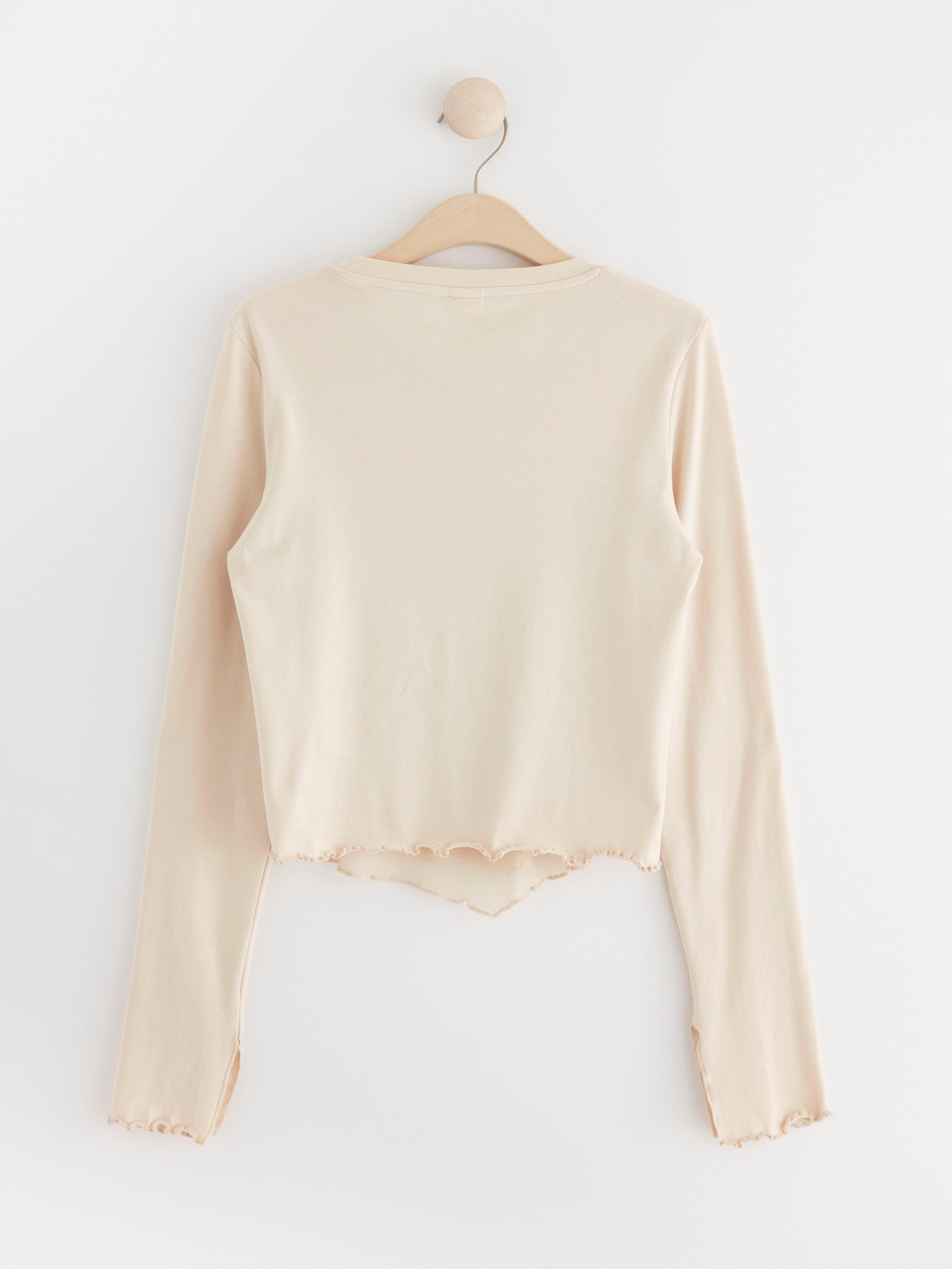 Long sleeve top with print and mesh Light Beige