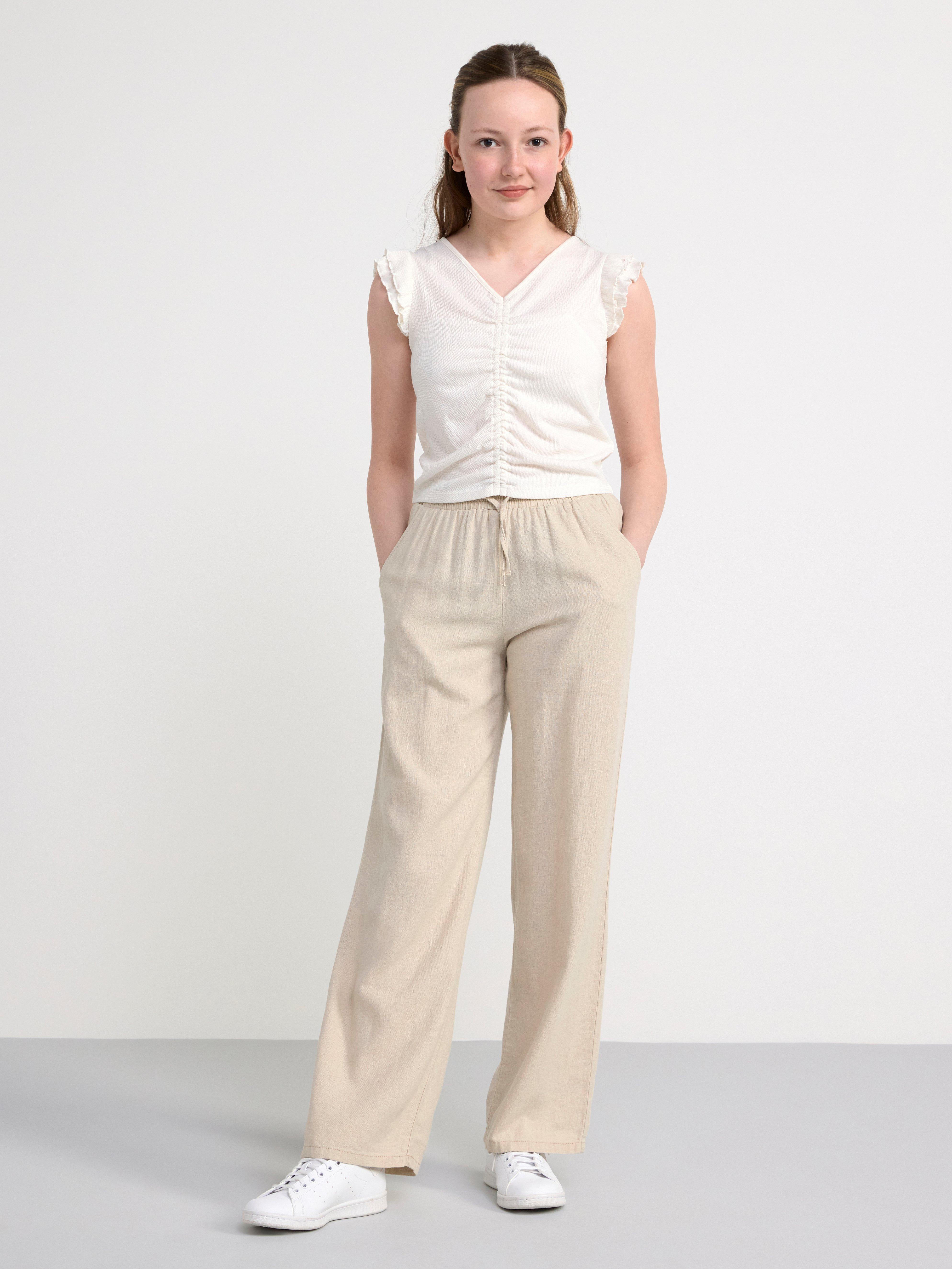 Cropped top with frill sleeves Off White