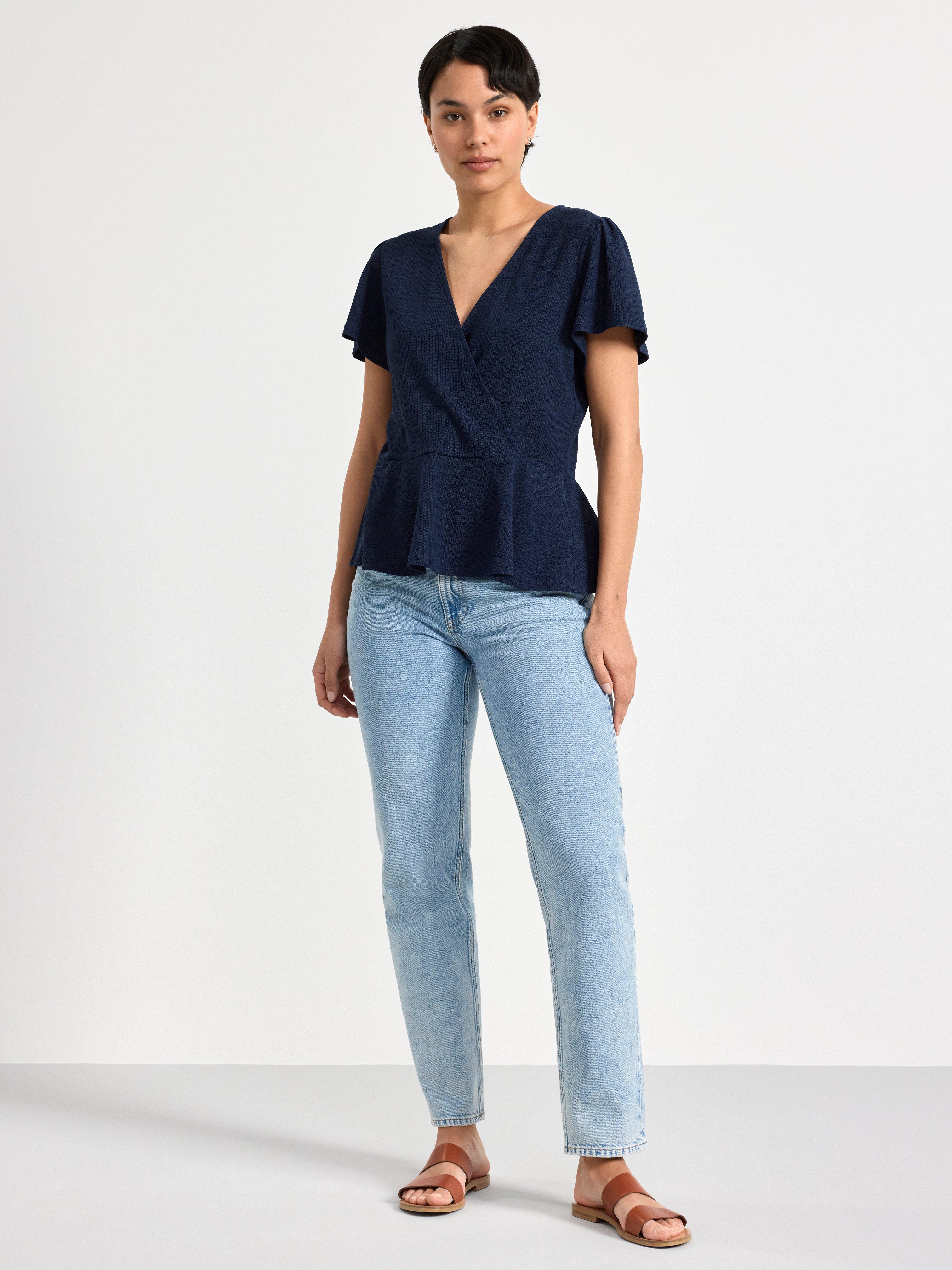 Short sleeve peplum top Navy