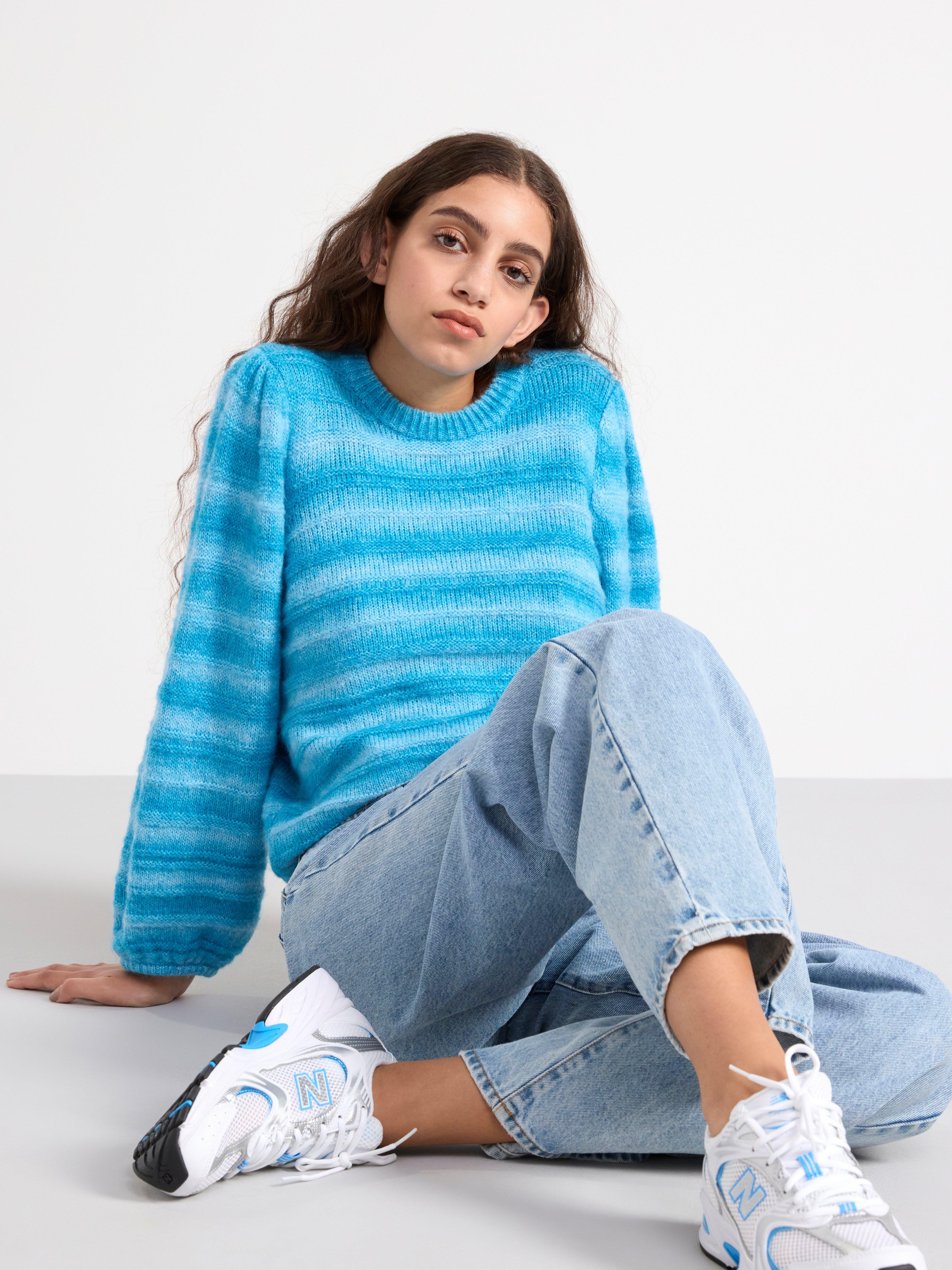 Striped knitted jumper turqoise