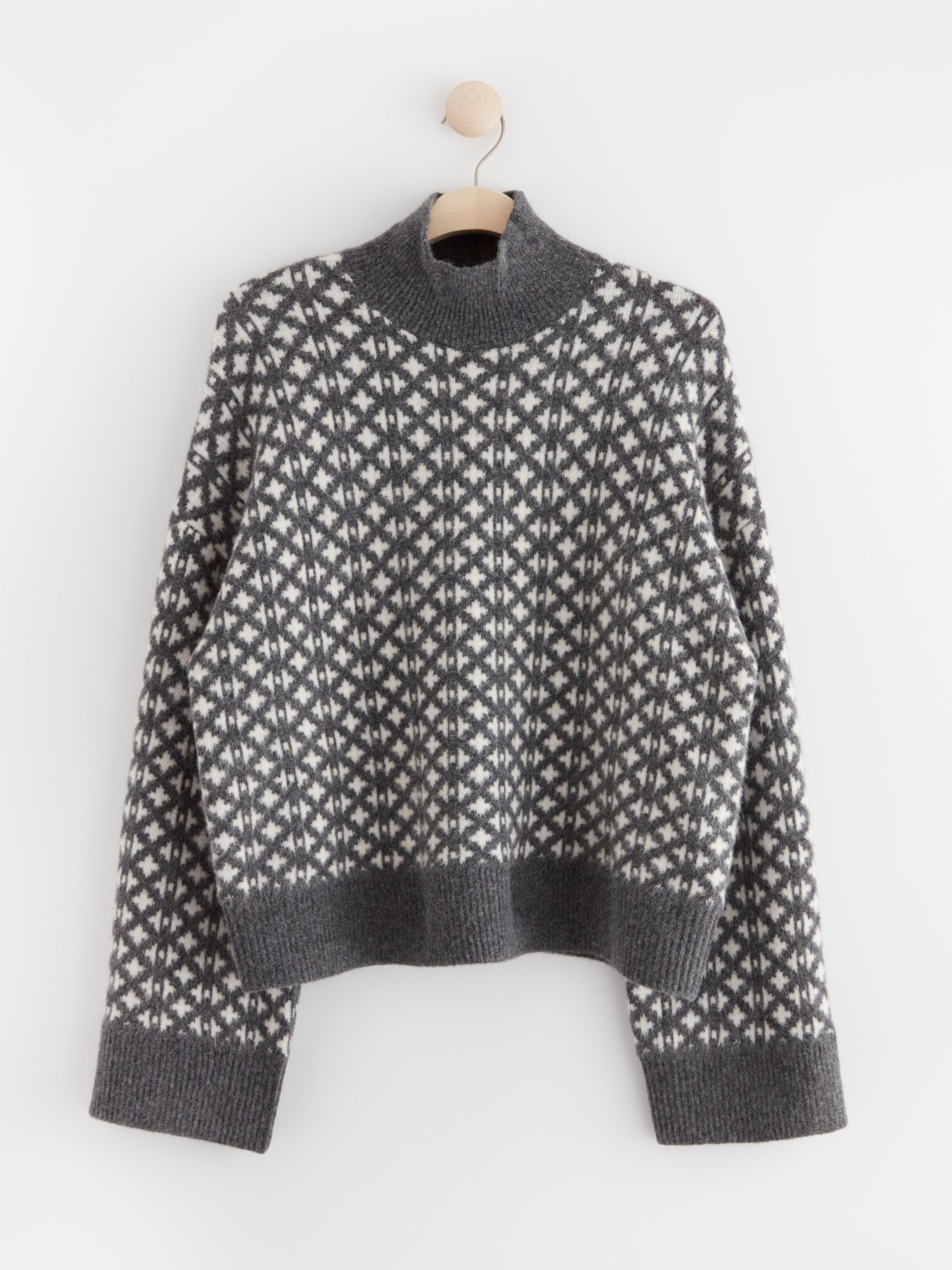 Knitted jumper with pattern Dark Grey Melange